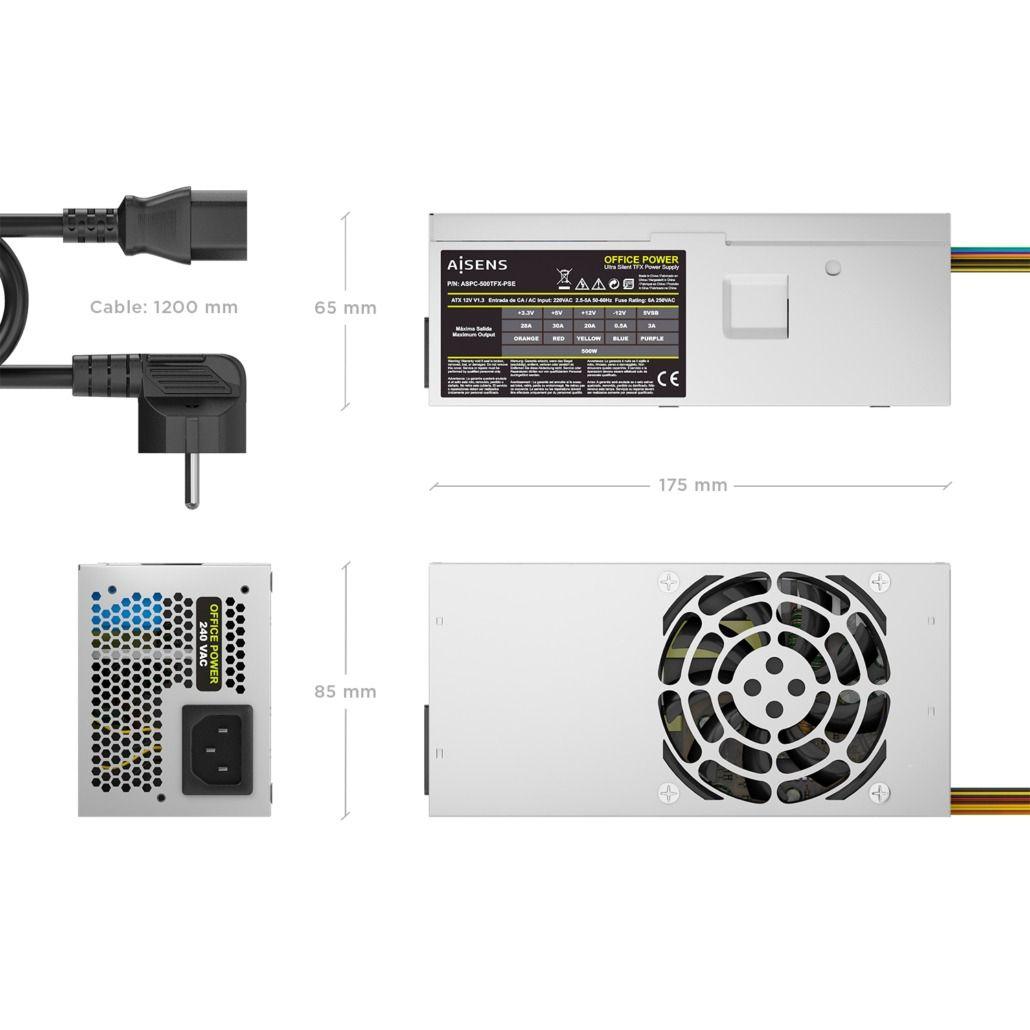 Fonte de Alimentação AISENS ASPC-500TFX-PSE (TFX - 500 W - AC - Prateado), miniatura 3