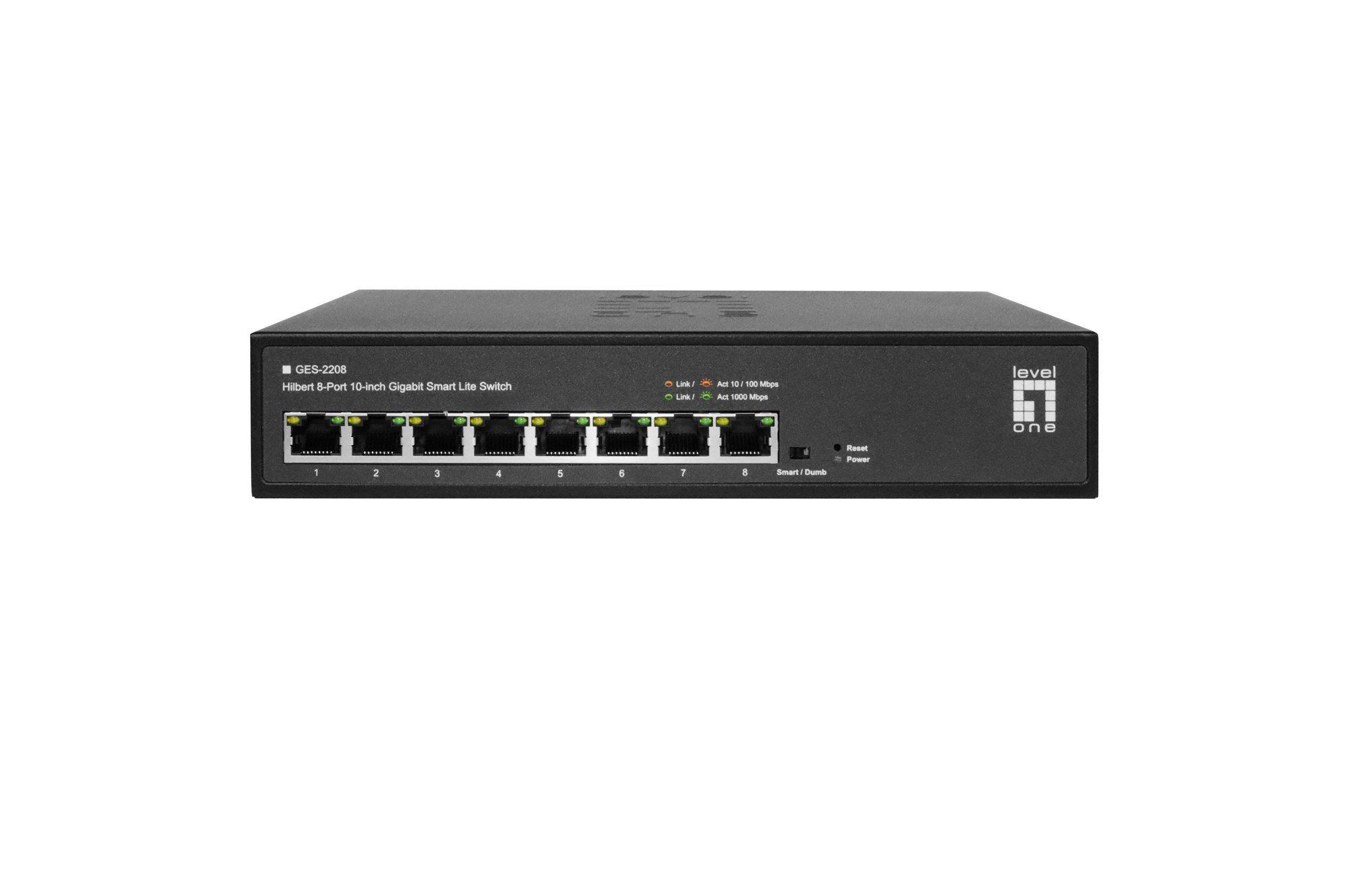 Switch Gerido LEVELONE GES-2208 (Gigabit Ethernet - 1,5 MB - 16 Gbit/s - Preto)