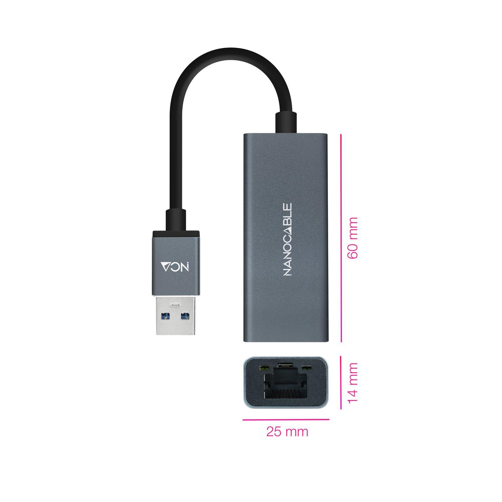 Adaptador USB para Ethernet NANOCABLE 10.03.0405 (USB - 1000 Mbit/s - Cinzento) — miniatura 2