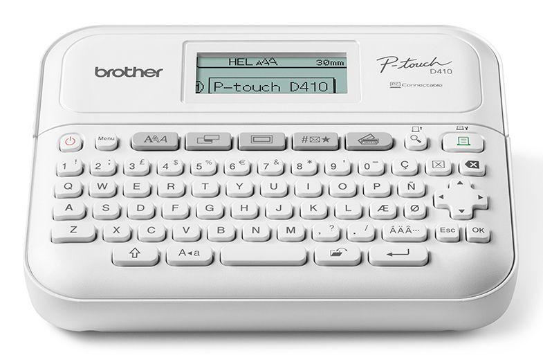 Rotuladora Eletrónica BROTHER PT-D410 (Com fios - 3,5 / 6 / 9 / 12 / 18 mm - Branco)