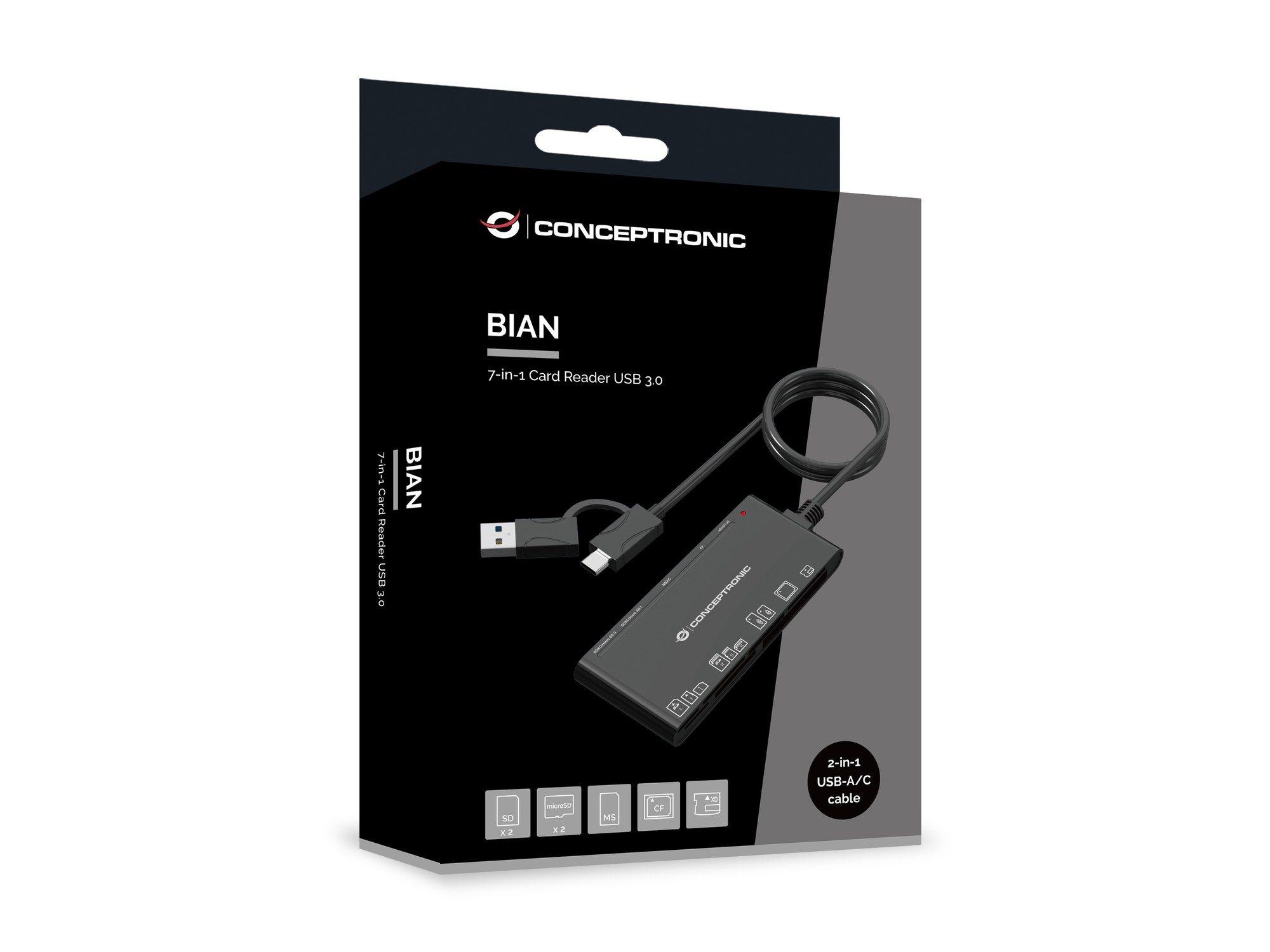 Leitor de Cartões Externo CONCEPTRONIC BIAN10B (USB 3.2 Gen 1, USB-A e USB-C - Preto), miniatura 4