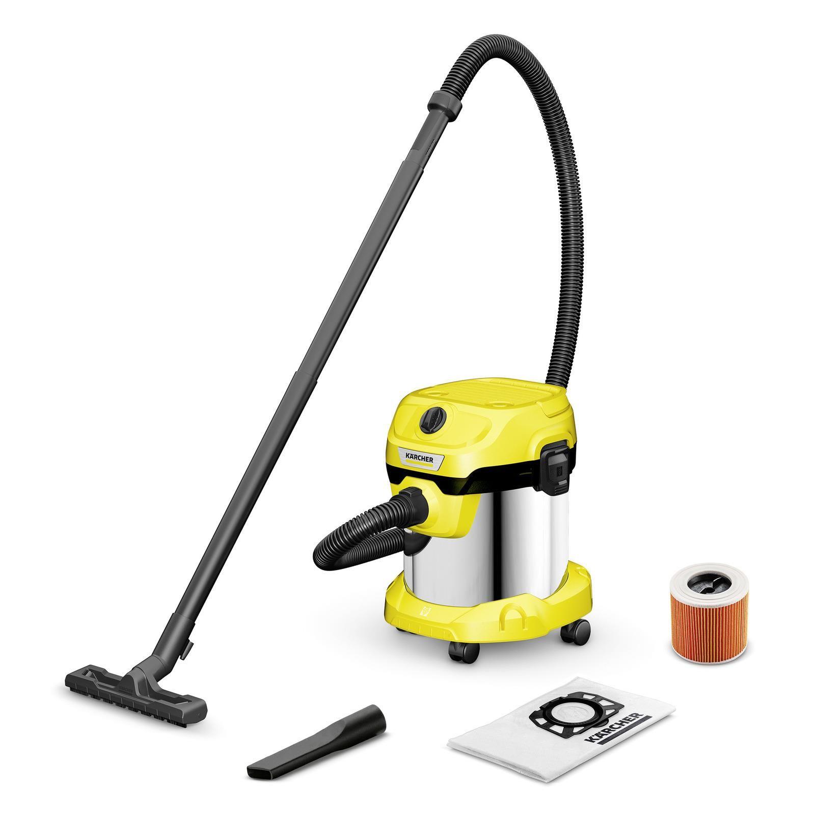 Aspirador a Seco e Húmido KARCHER WD 2 Plus S V-15/4/18/C (Altura 43,1 cm - 220 AW - 15 l - Preto/Amarelo)