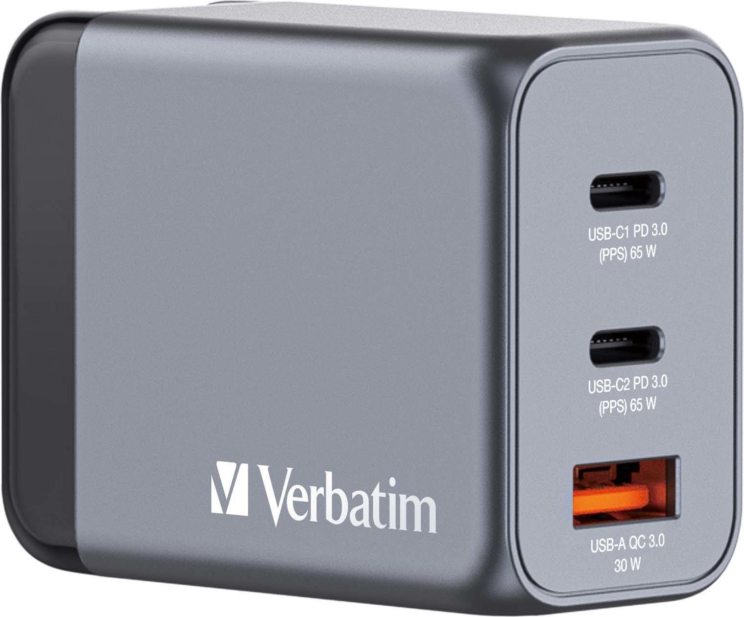 Carregador de Parede GaN VERBATIM GNC-65 (Universal - Preto e Cinzento)
