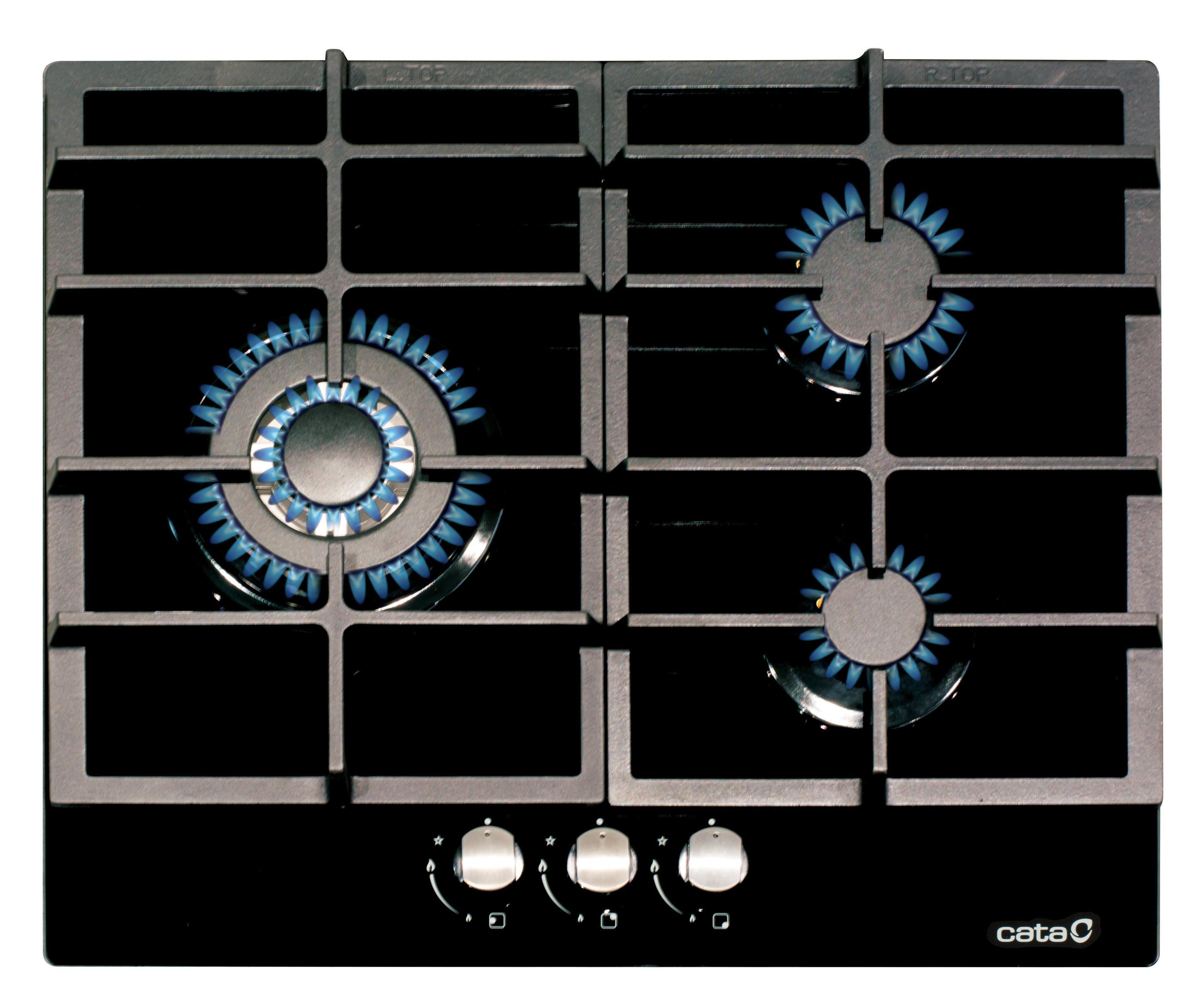 Placa a Gás de Encastre CATA LCIB6021BK (Vidro - Rotativo - Altura 5,2 cm - Preto)