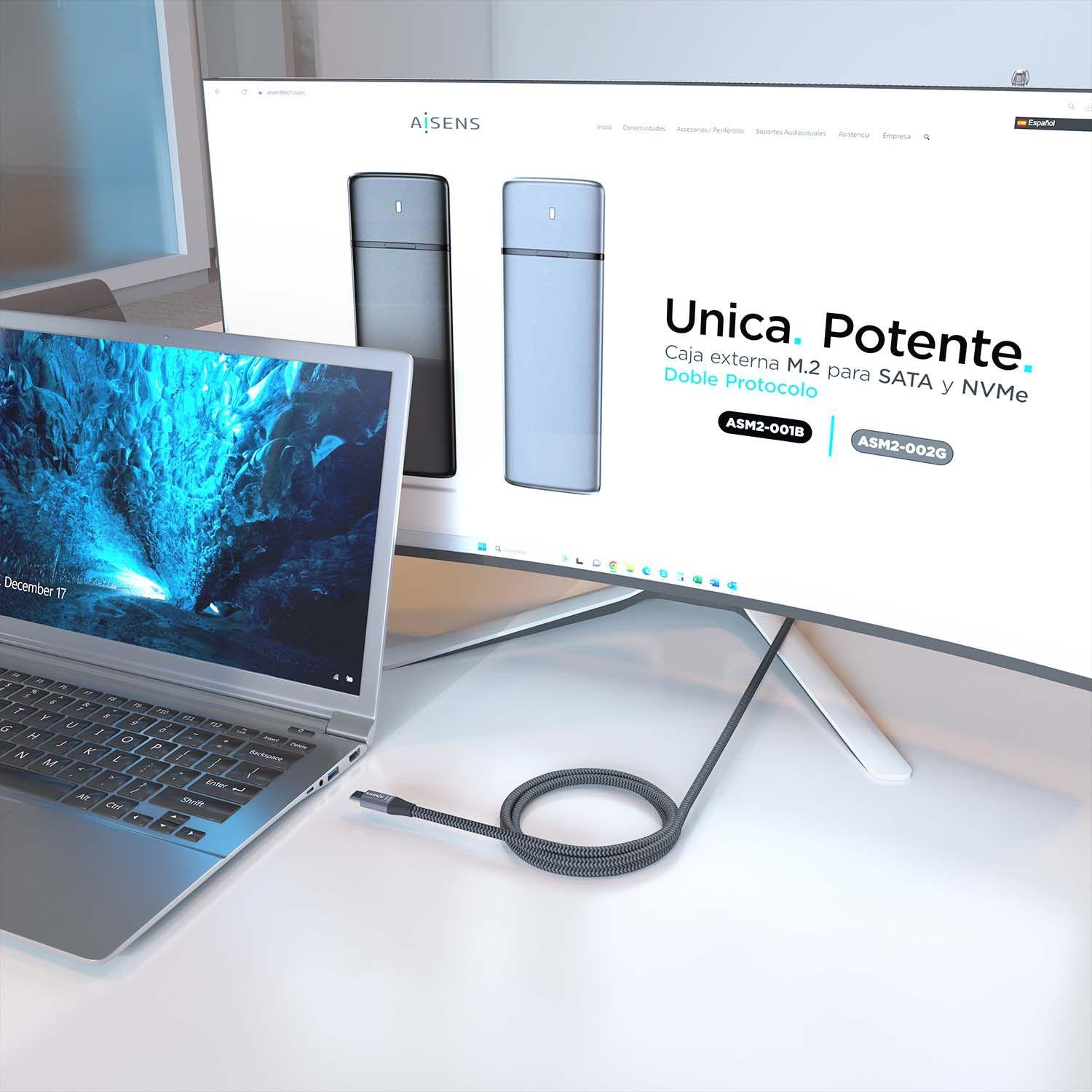 Cabo USB-C AISENS A107-0875 (3 m - USB-C - Cinzento) — miniatura 5