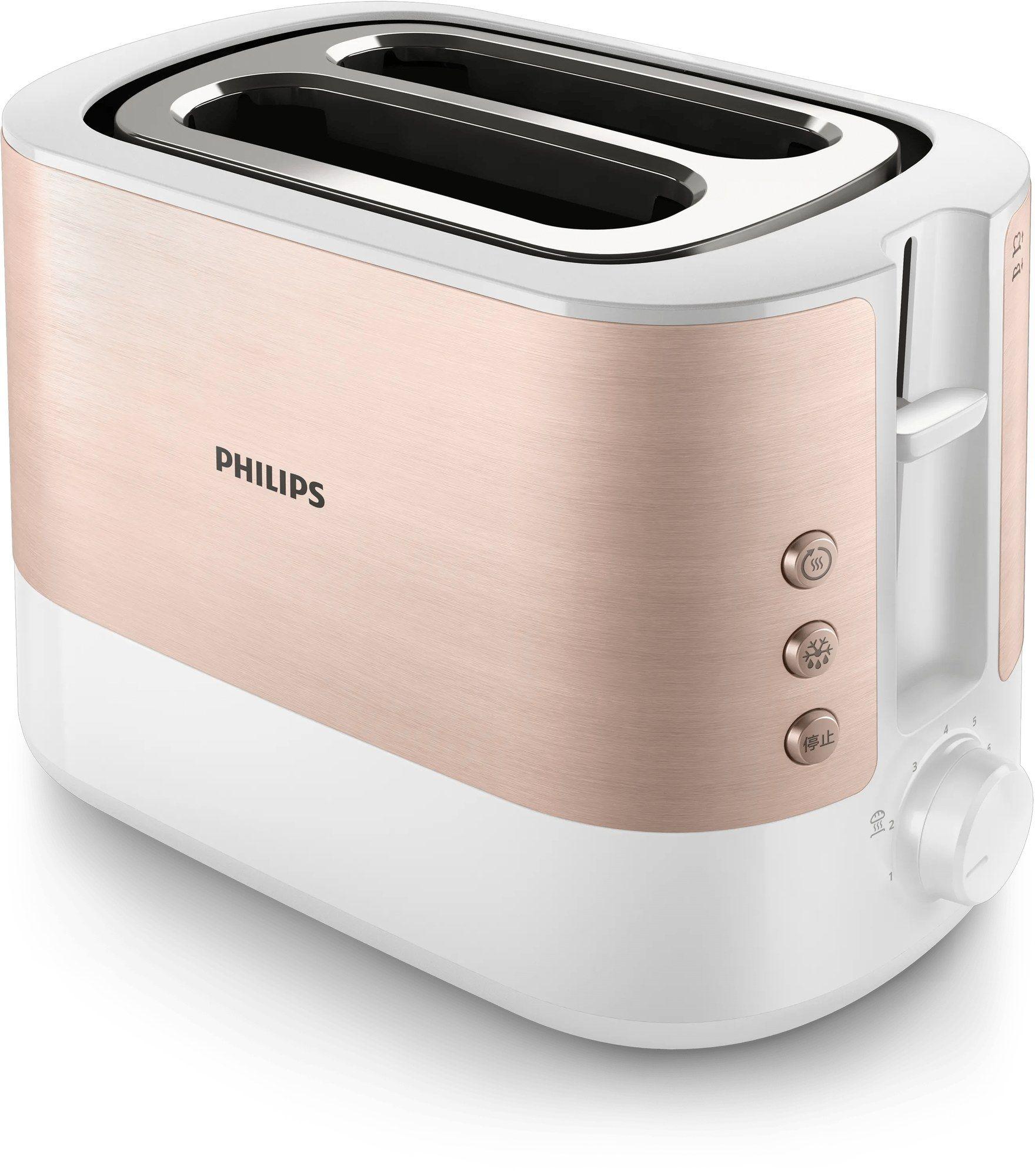 Torradeira PHILIPS Viva Collection HD2638/11 (950 W - Metal - Altura 20,1 cm - Rosa-dourado e Branco)