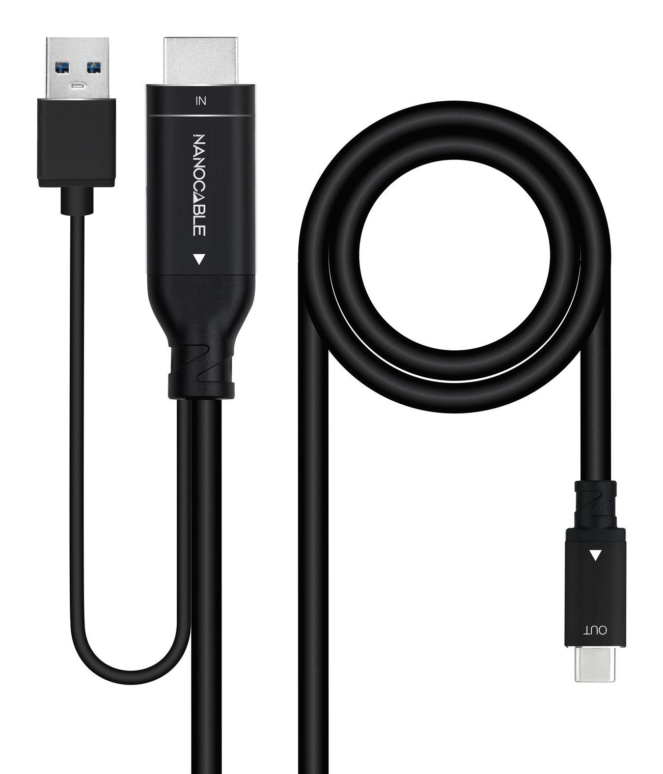 Cabo Conversor HDMI para USB-C NANOCABLE 10.15.4354 (1,8 m - USB Type-C - HDMI + USB Type-A - Preto)