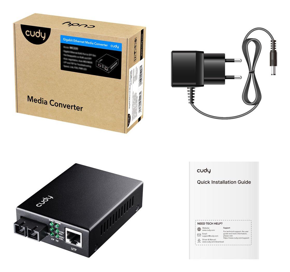 Conversor de Fibra CUDY MC100GSA-20 (Gigabit Ethernet - 1000 Mbit/s - Preto), miniatura 3