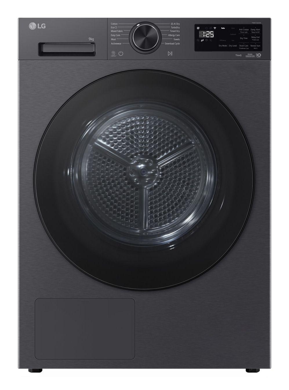 Máquina de Secar Roupa Independente LG RHX5009TBB (9 kg - Bomba de calor - Direita - Grafite)