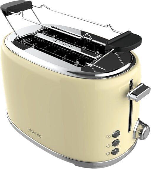 Torradeira CECOTEC Toast&Taste 1000 Retro Double (980 W - 2 fatias - Aço inoxidável - Bege)