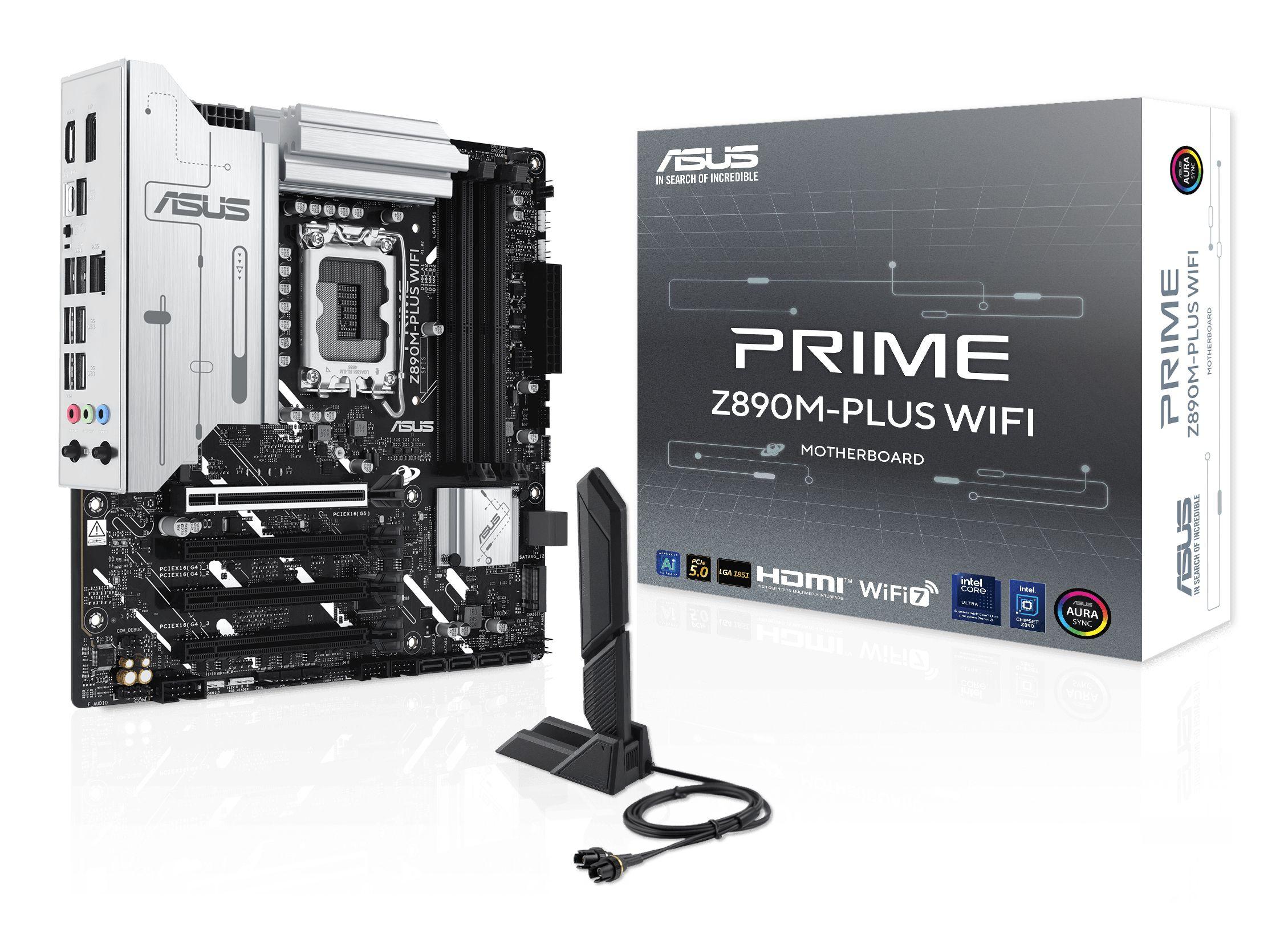 Motherboard ASUS PRIME Z890M-PLUS WIFI (LGA 1851 (Socket V1) - Intel Core Ultra - micro-ATX - Preto e Alumínio)