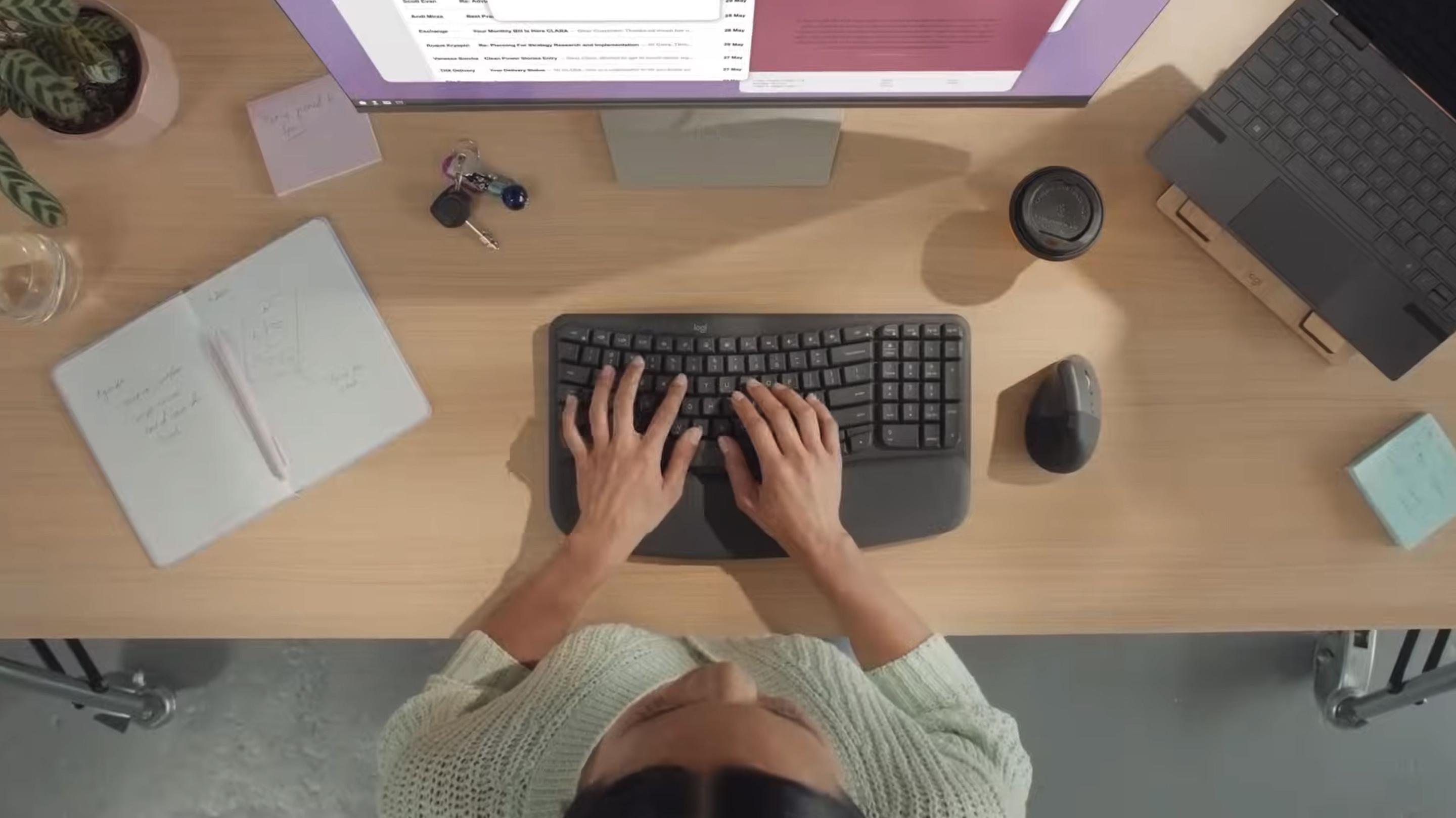 Teclado LOGITECH Wave Keys (Alemão - Interruptor de membrana - Tamanho completo - Branco) — miniatura 7