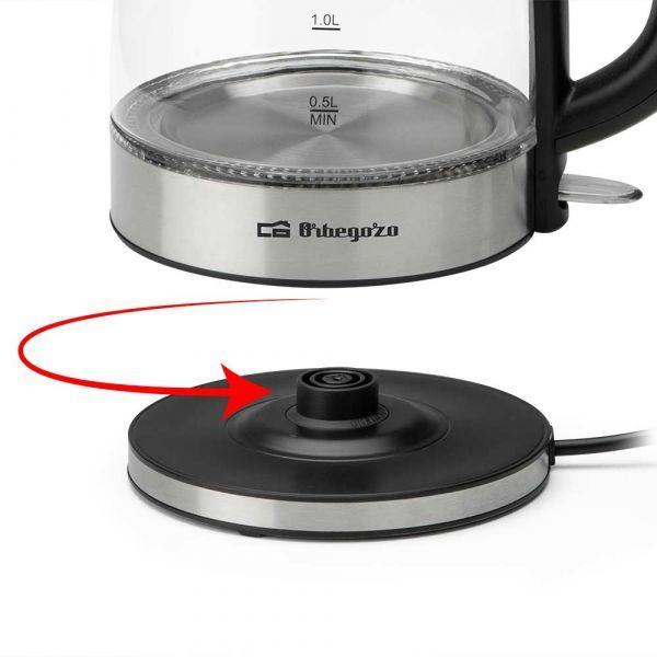 Jarro Elétrico ORBEGOZO KT6045 (2200 W - 1,7 L - Vidro e aço inoxidável - Preto e Transparente), miniatura 5