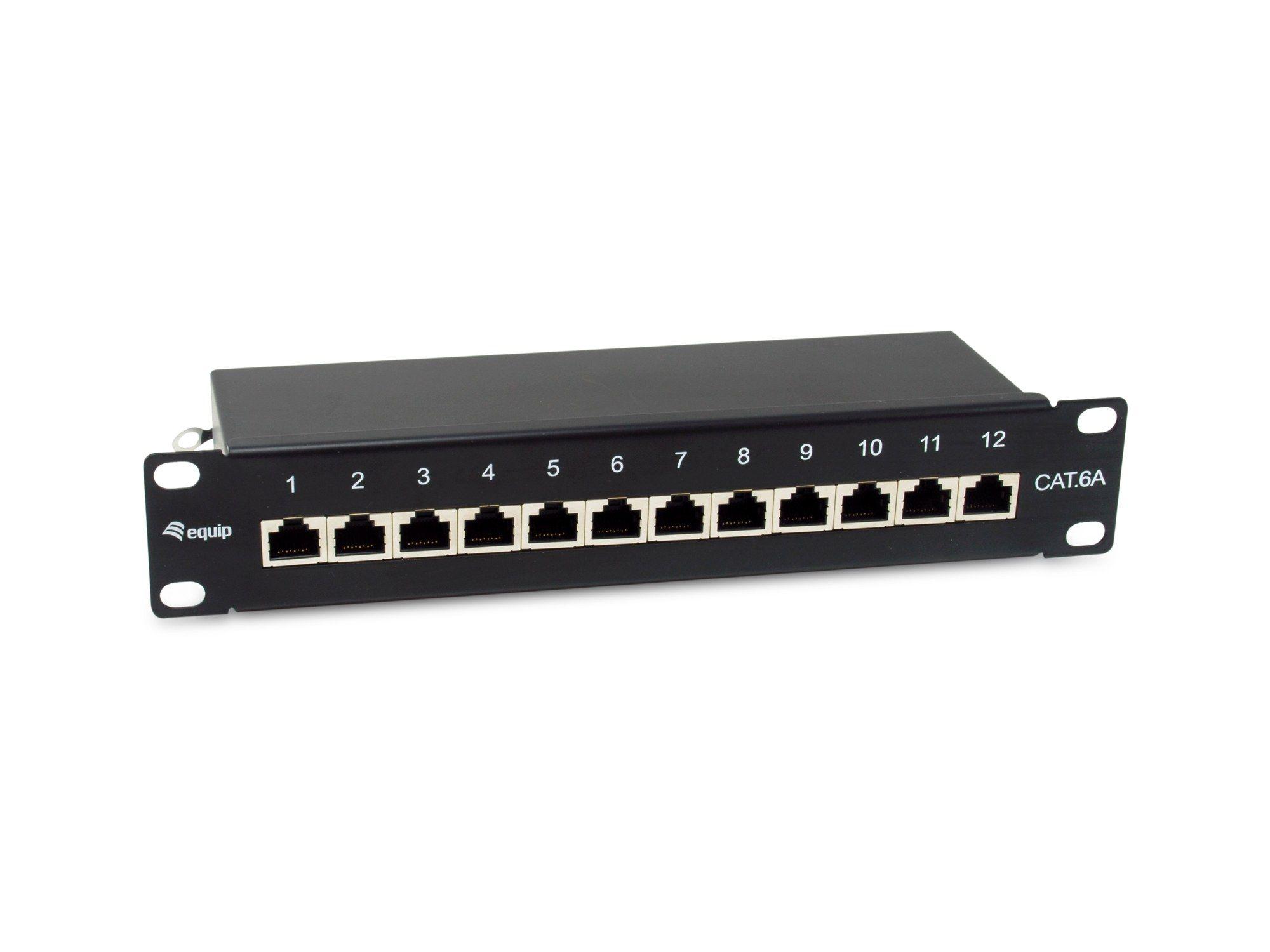 Painel de Patch EQUIP 326623 (12 Portas RJ45 Cat6a - 10" FTP - 1U - Preto)