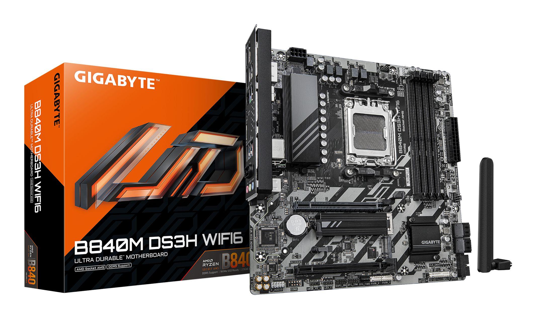 Motherboard GIGABYTE B840M DS3H WIFI6 (AM5 - micro-ATX - Duplo canal - Castanho escuro)