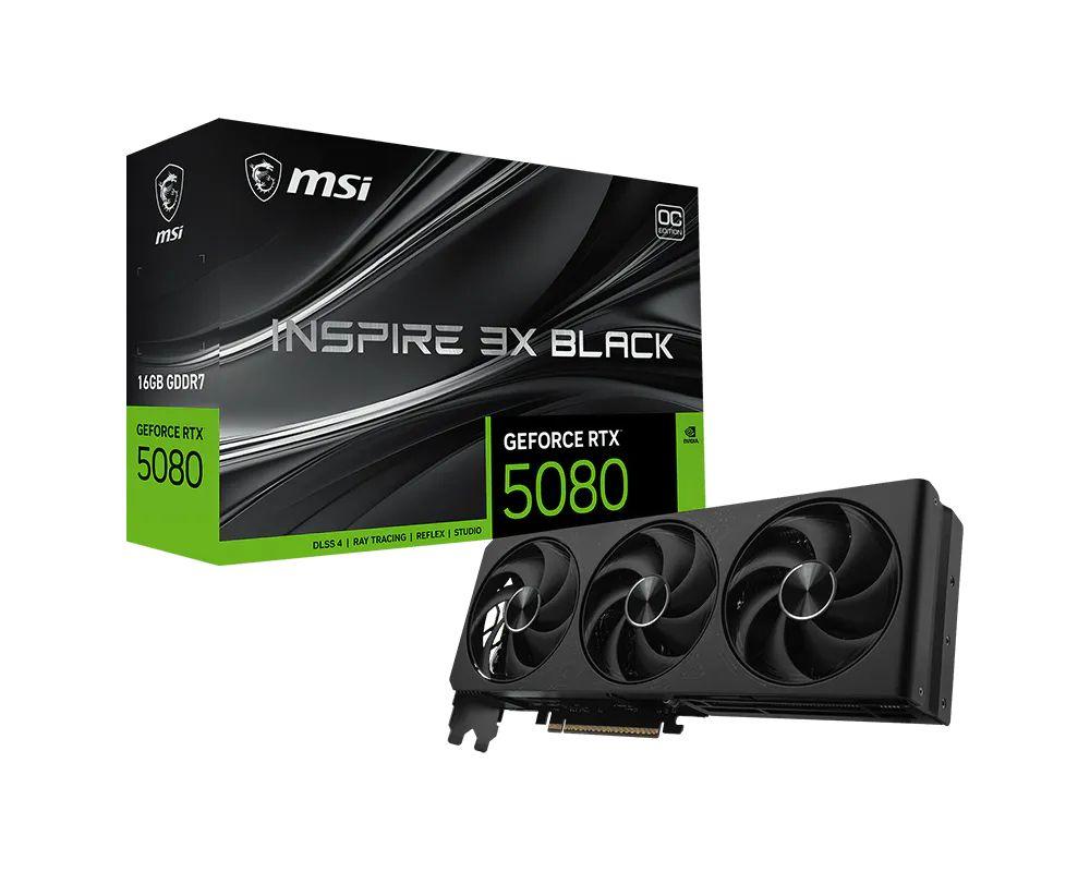 Placa Gráfica MSI GeForce RTX 5080 16G INSPIRE 3X OC (GeForce RTX 5080 - 16 GB - 256 bit - Preto)