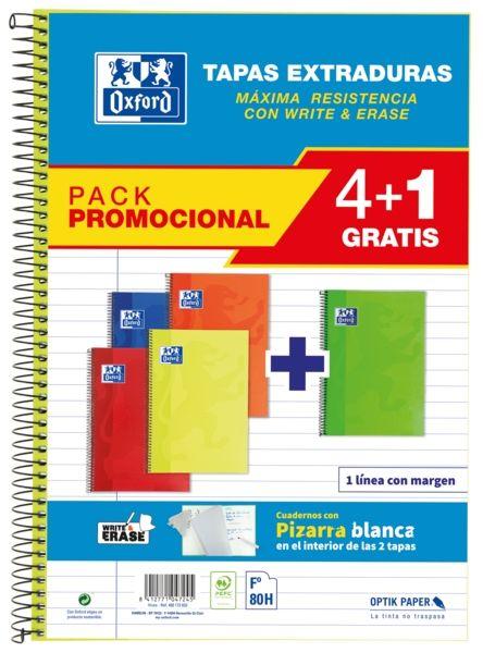 Pack 4+1 de Cadernos Espirais OXFORD School Classic Write&Erase (Cores sortidas)