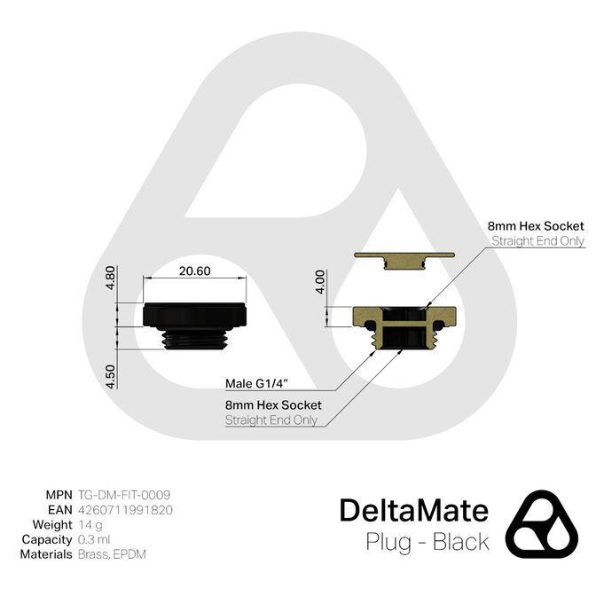 Tampão de Vedação THERMAL GRIZZLY DeltaMate Plug (Rosca G1/4" - Preto Mate) — miniatura 3