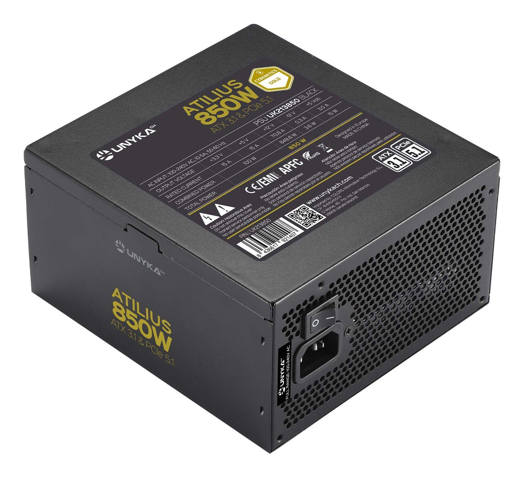 Fonte de Alimentação UNYKACH Atilius 3.1 (ATX - 850 W - 80 PLUS Gold - Preto)