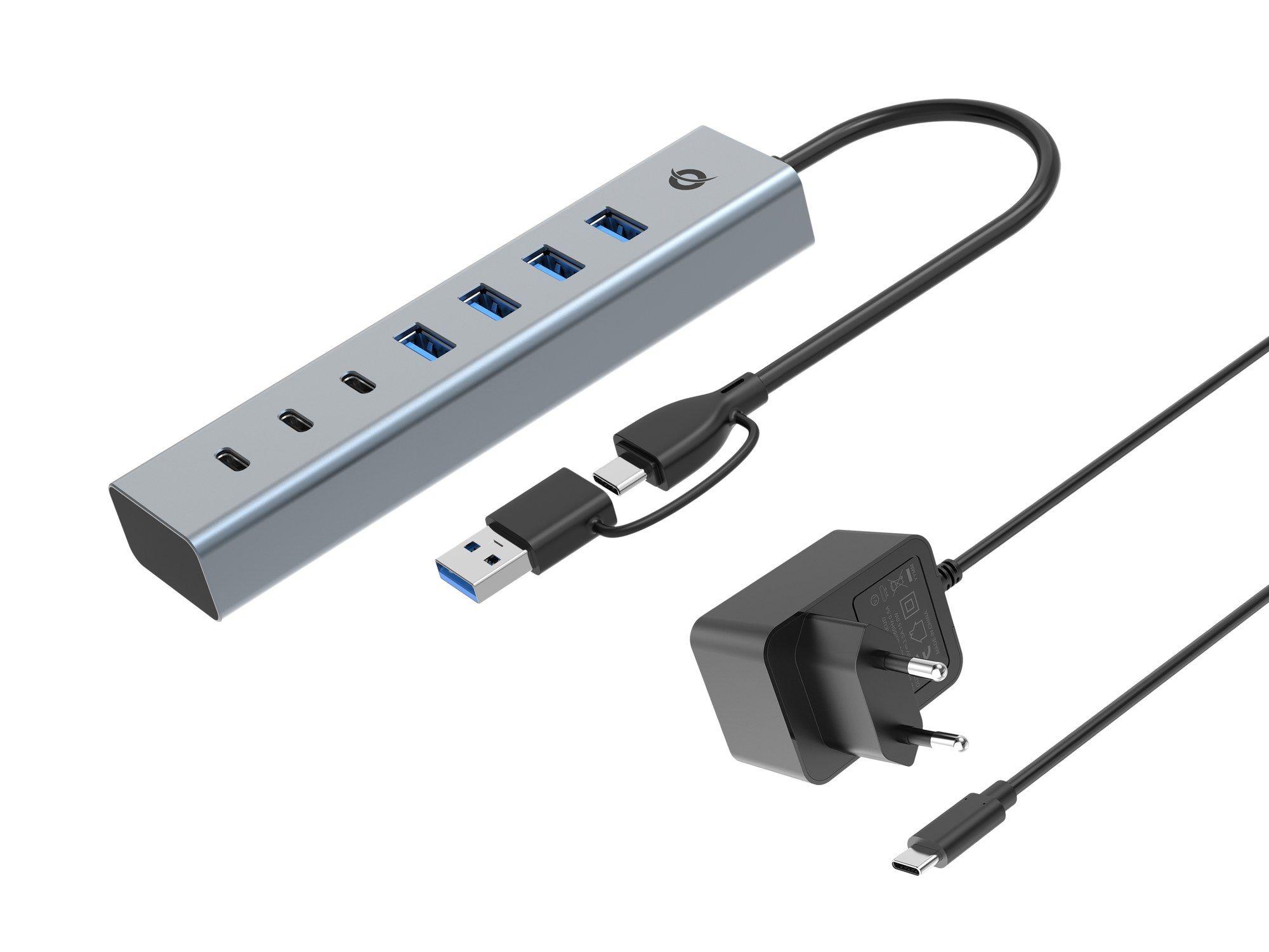 Hub USB-C CONCEPTRONIC HUBBIES20GP (0,25 m - USB 3.2 Gen 1 Type-C - Cinzento)