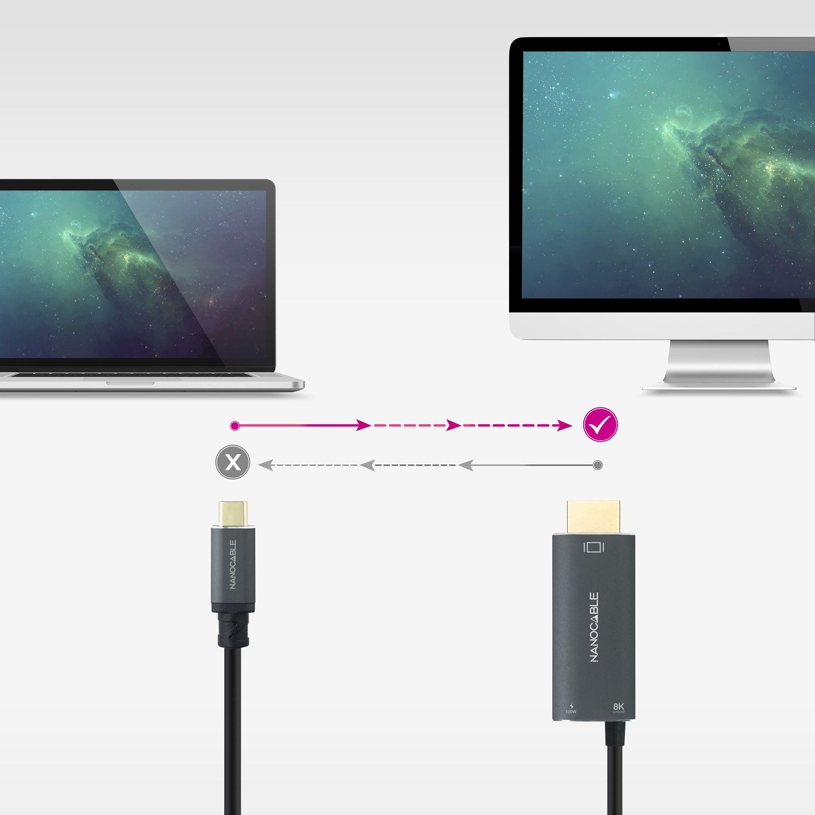 Cabo Conversor NANOCABLE 10.15.5182 (1,8 m - HDMI + USB Type-C - USB Type-C - Preto) — miniatura 3