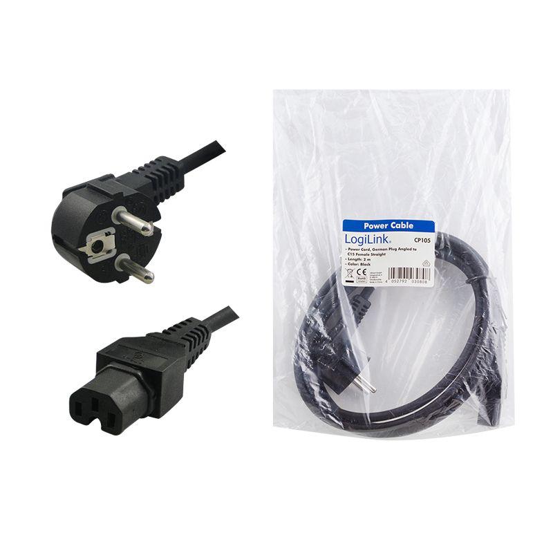 Cabo de Alimentação LOGILINK CP105 (2 m - CEE 7/7 - Acoplador C15 - Preto), miniatura 3