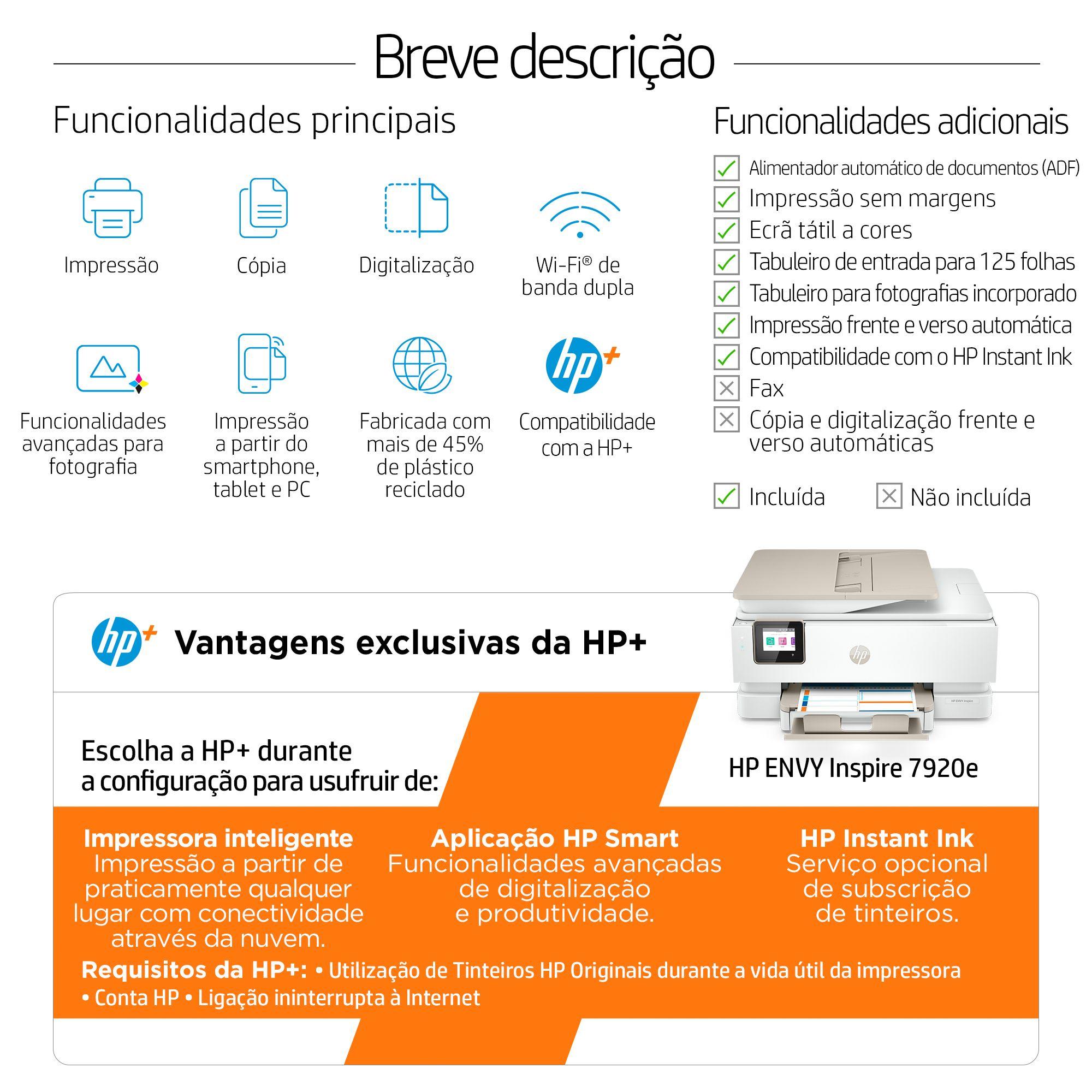Impressora Multifunções HP ENVY Inspire 7920e (A4 - Impressão a cores - 125 folhas - Bege), miniatura 4