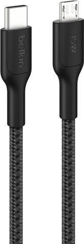 Cabo USB-C para Micro-USB BELKIN CAB026HQ1MBK (1 m - Micro-USB A - USB-C - Preto)