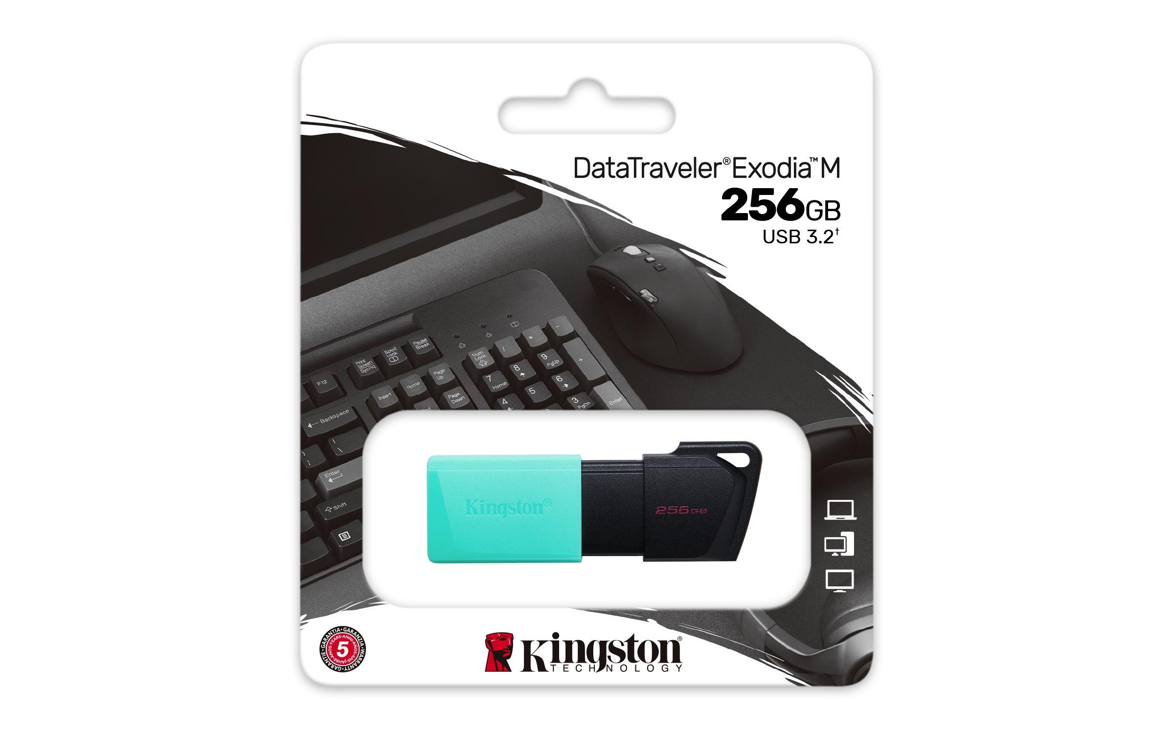 Pen USB KINGSTON DataTraveler Exodia M (256 GB - Deslizante - USB Tipo-A - Preto e Turquesa) — miniatura 6