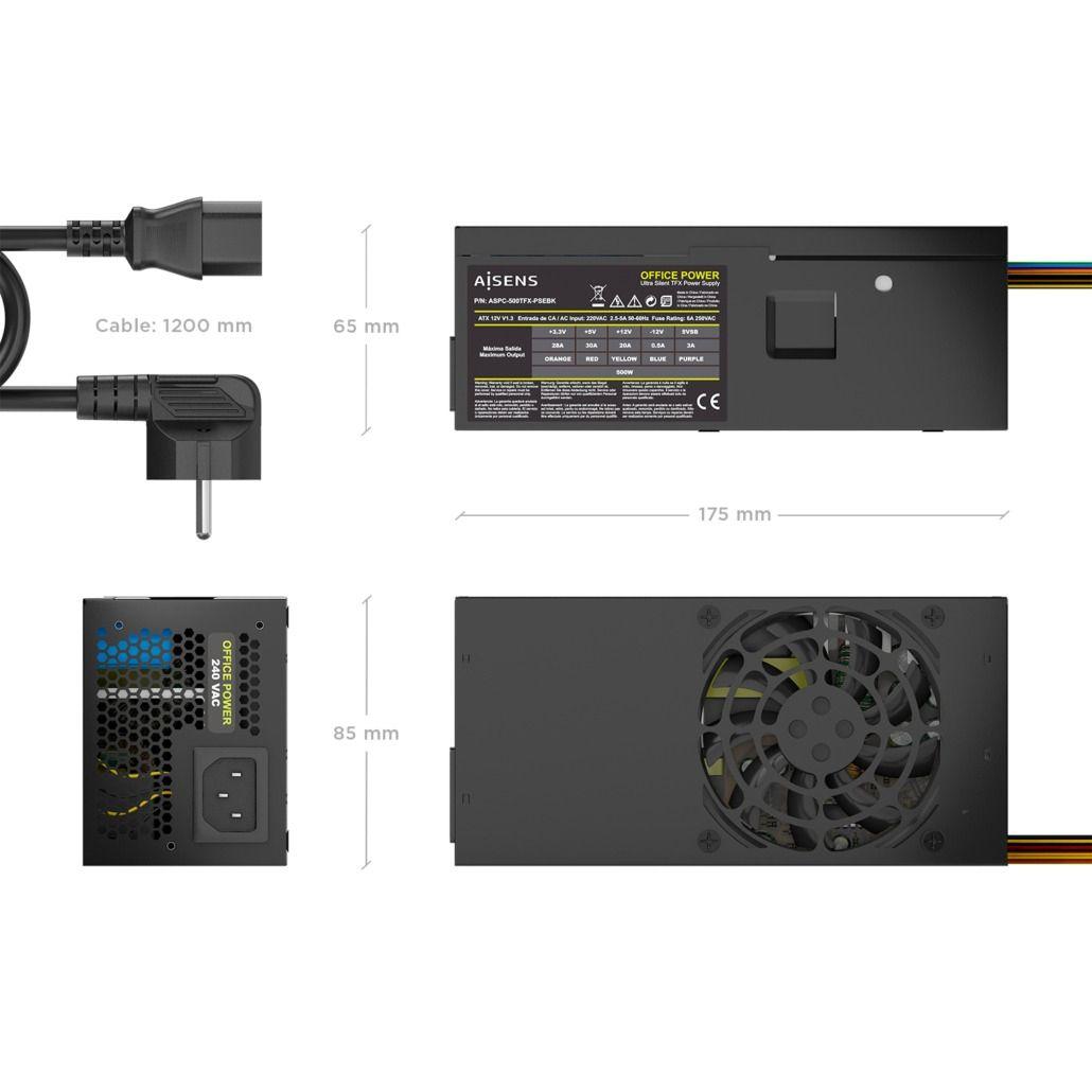 Fonte de Alimentação AISENS ASPC-500TFX-PSEBK (TFX - 500 W - AC - Preto), miniatura 3