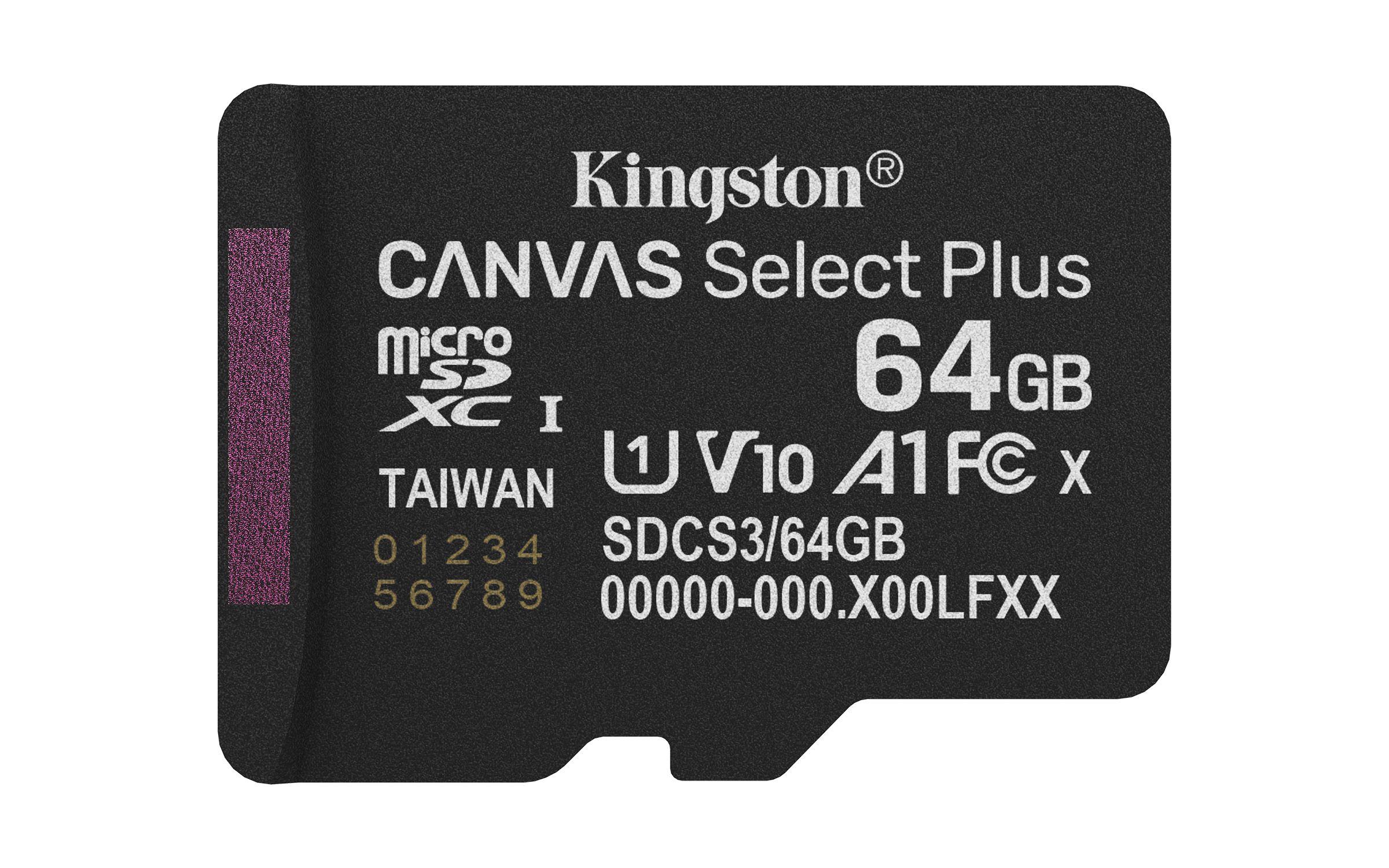 Cartão de Memória KINGSTON Canvas Select Plus Gen3 (64GB - Classe 10 - 100 MB/s - Preto)