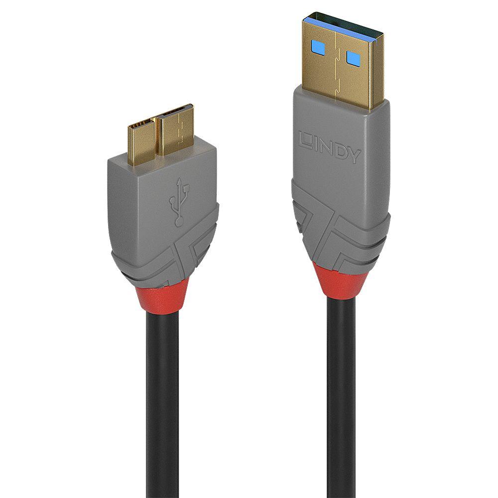 Cabo USB LINDY 36768 (3 m - Micro-USB B - USB A - Preto)