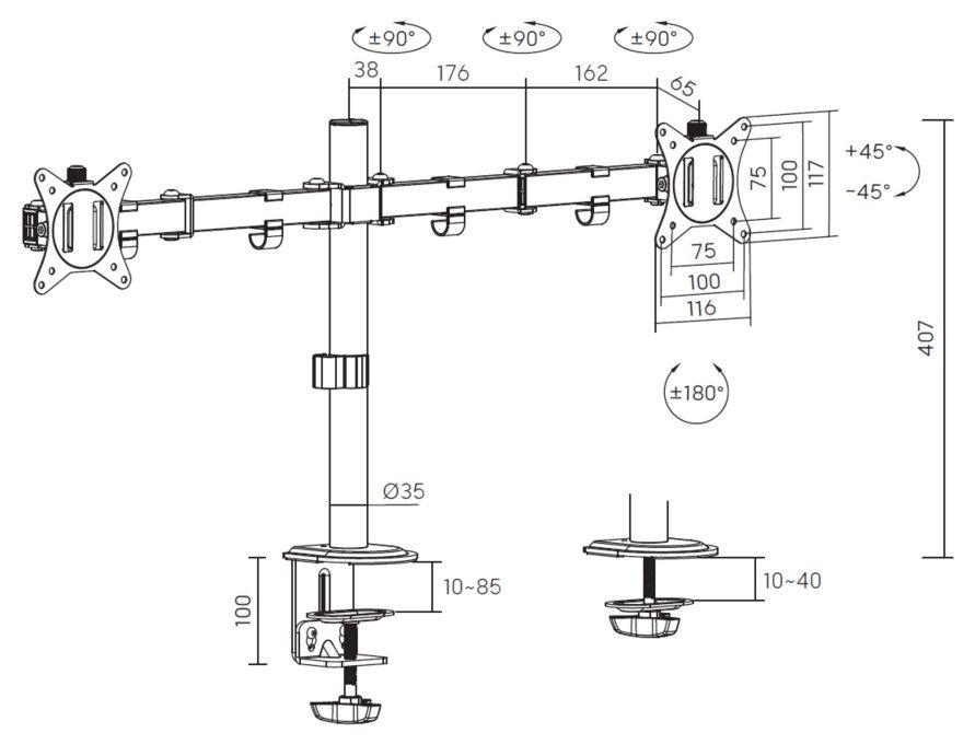 Suporte de Monitor de Secretária EQUIP 650167 (2 Monitores - 17" a 32" - Branco), miniatura 9