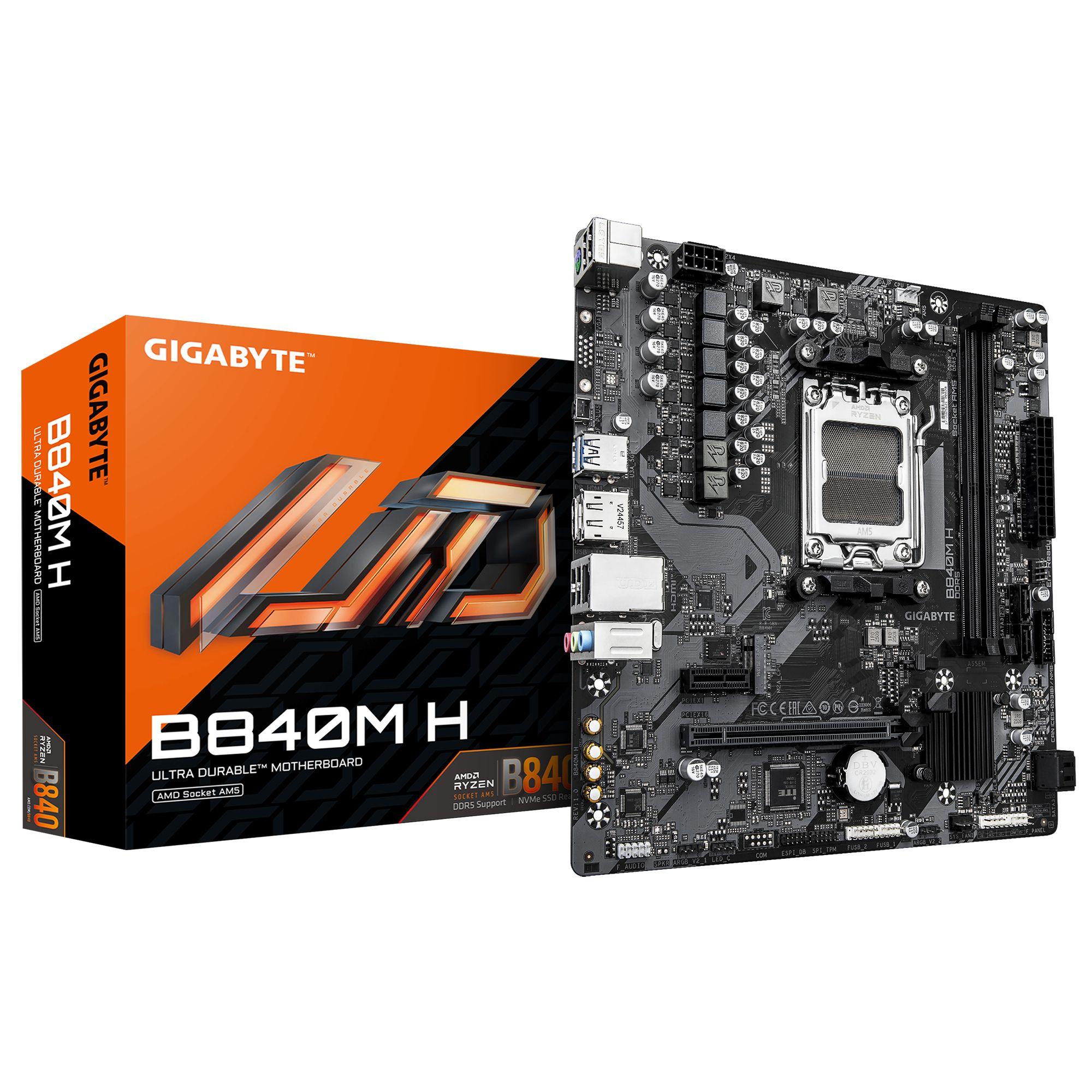 Motherboard GIGABYTE B840M H (AM5 - micro ATX - Duplo canal - Castanho escuro)