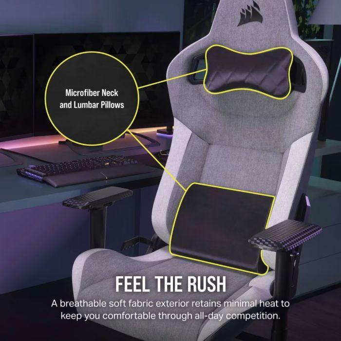 Cadeira Gaming CORSAIR T3 RUSH Fabric (120 kg - Até 10 cm - Até 160°, 85 cm - Cinza/Branco), miniatura 3