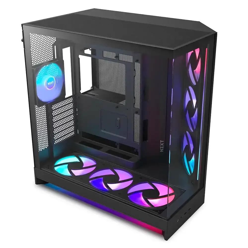 Caixa PC NZXT H9 Flow RGB+ (ATX, EATX, micro ATX, Mini-ITX - Mid Tower - SGCC, vidro temperado, rede - Preto) — miniatura 2