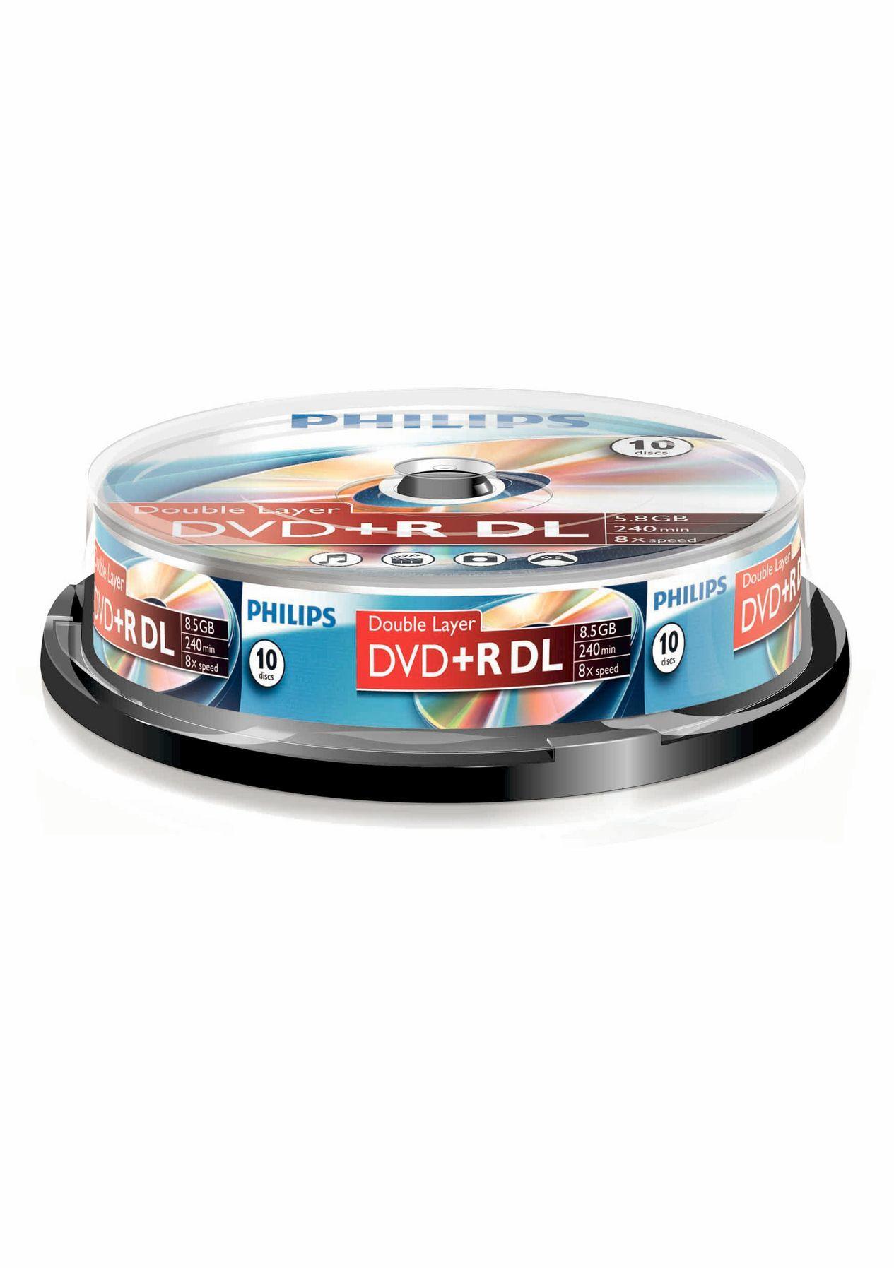 Pack de 10 Discos DVD+R DL PHILIPS DR8S8B10F/00 (8,5 GB - 8x - 240 min)