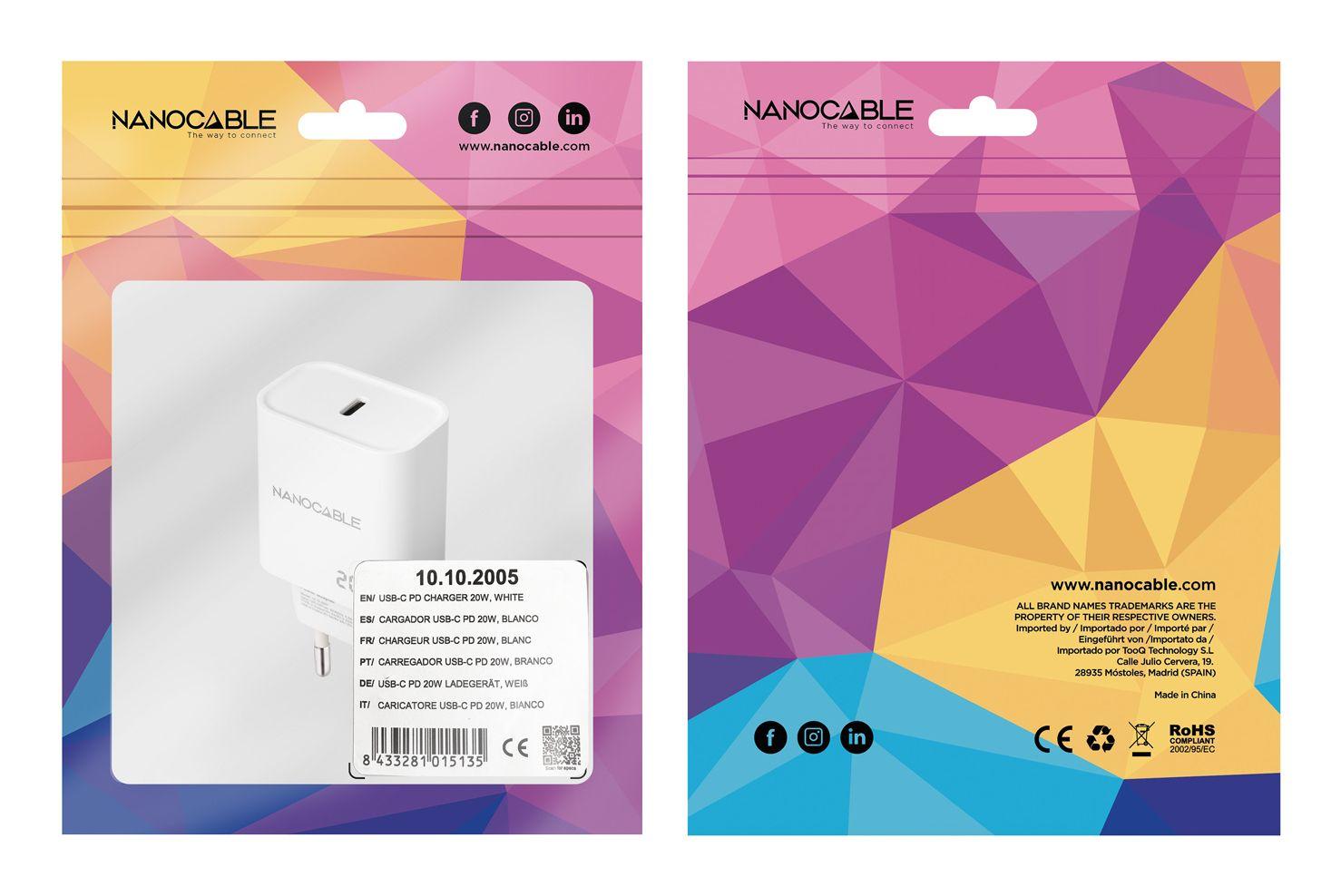 Carregador de Parede NANOCABLE 10.10.2005 (20 W - Branco) — miniatura 3