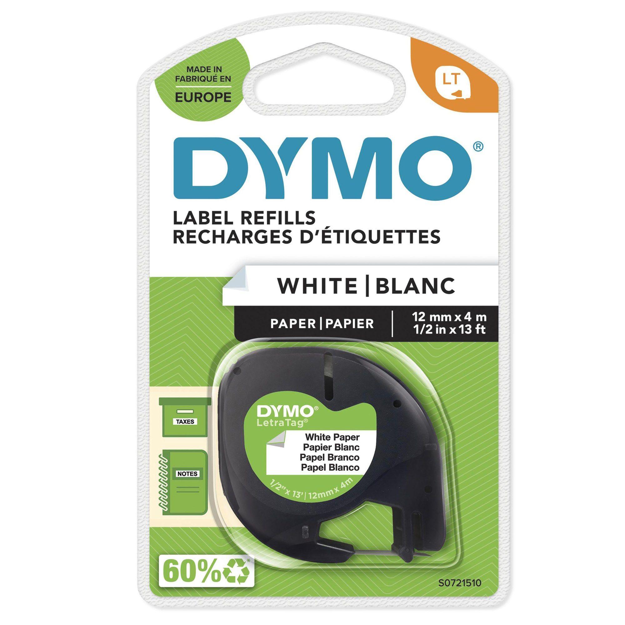 Fita de Impressão DYMO LetraTag S0721510 (Preto sobre Branco)