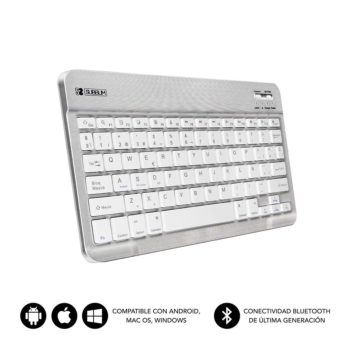 Teclado SUBBLIM Smart BT (Espanhol - Padrão - Bluetooth - Prateado e Branco)