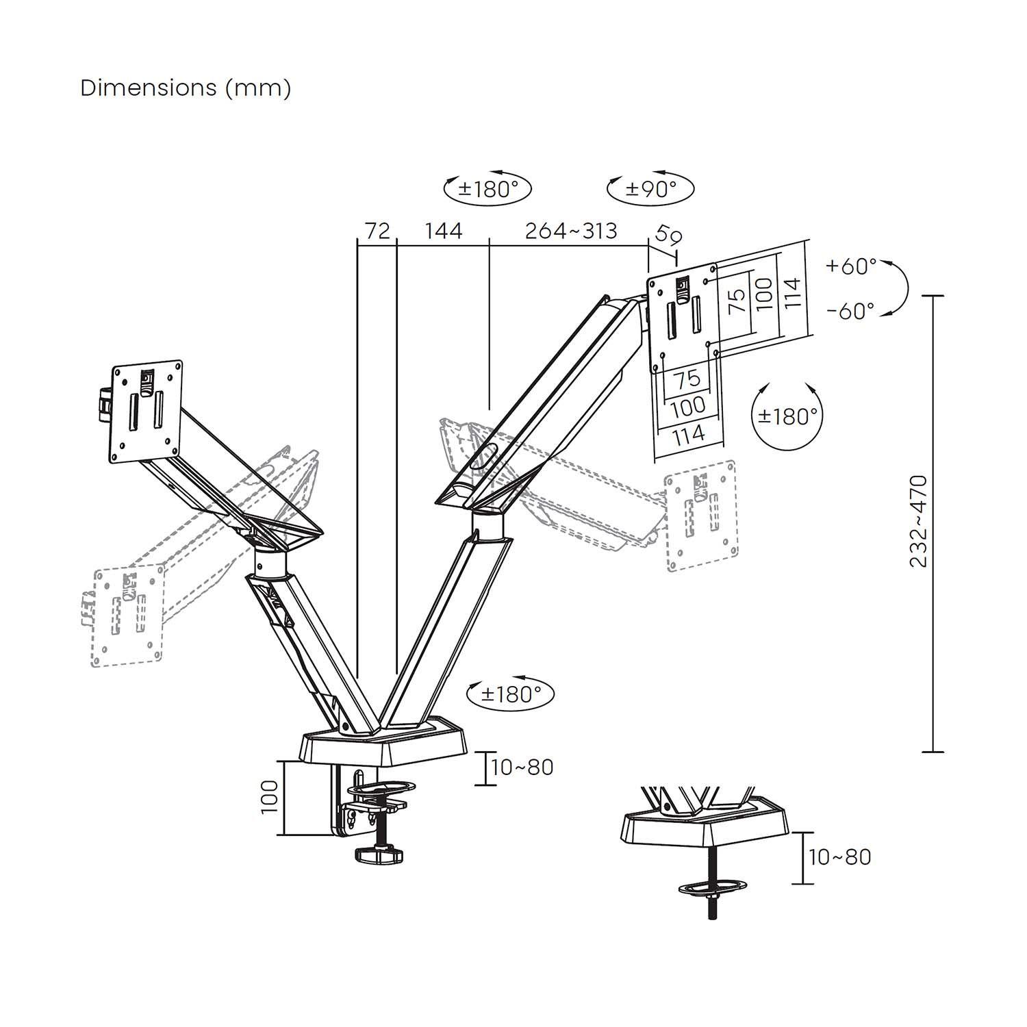 Suporte de Secretária para Monitor/TV AISENS DT38TSR-345 (17-38" - 2 Ecrãs - Preto e Branco), miniatura 7