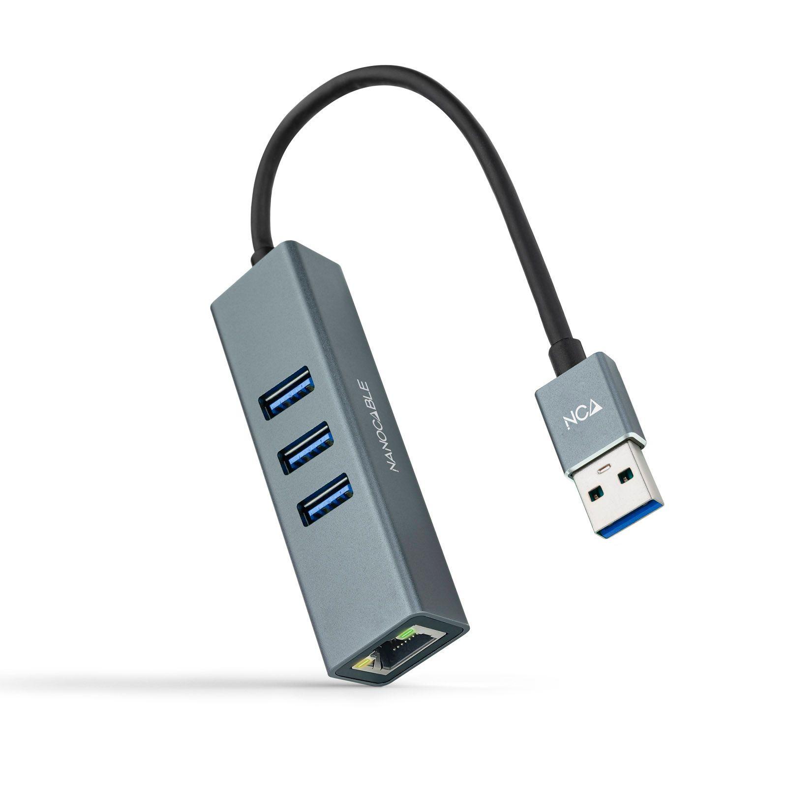 Hub USB NANOCABLE 10.03.0407 (0,15 m - Cinzento)