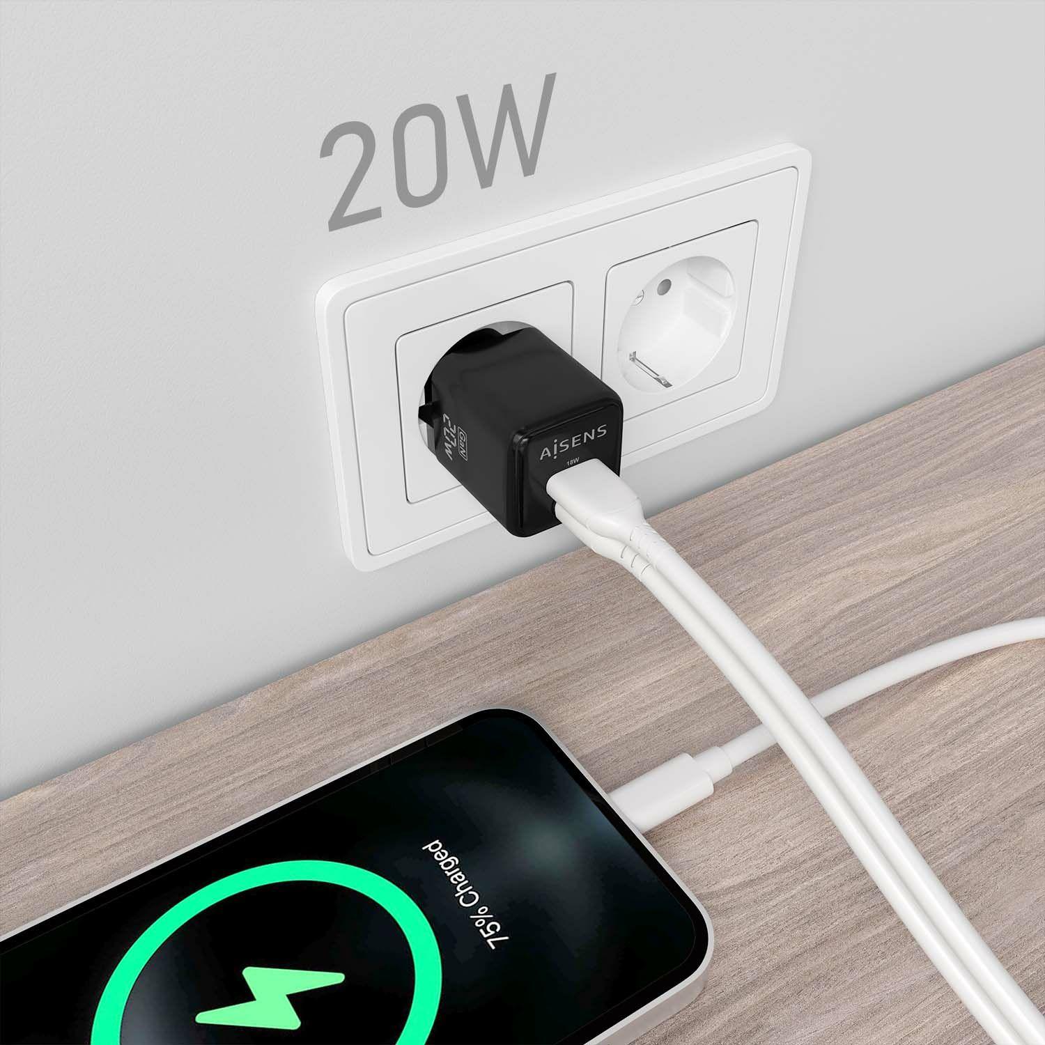Carregador de Parede AISENS ASCH-20W2P011-BK (GaN - Preto), miniatura 5