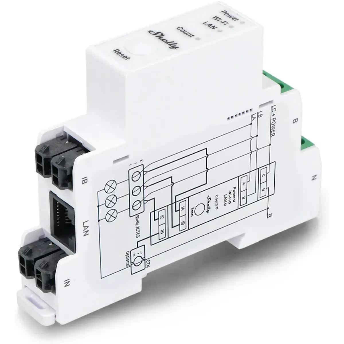 Módulo Medidor de Consumo Trifásico SHELLY Pro 3EM-3CT63 (63 A - Wi-Fi, Ethernet e Bluetooth - Calha DIN), miniatura 6