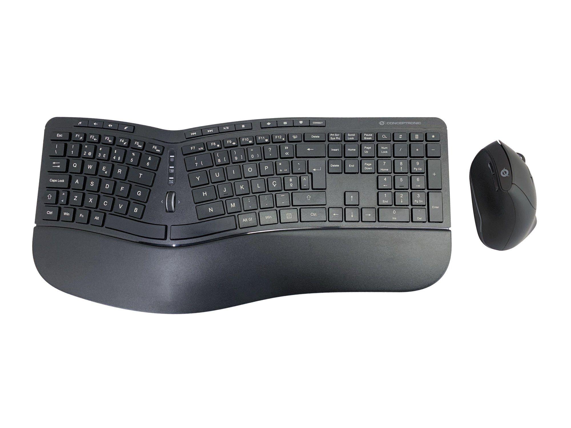 Conjunto Teclado e Rato Ergonómico CONCEPTRONIC ORAZIO02PT (Português - Membrana - Tamanho completo - Preto)