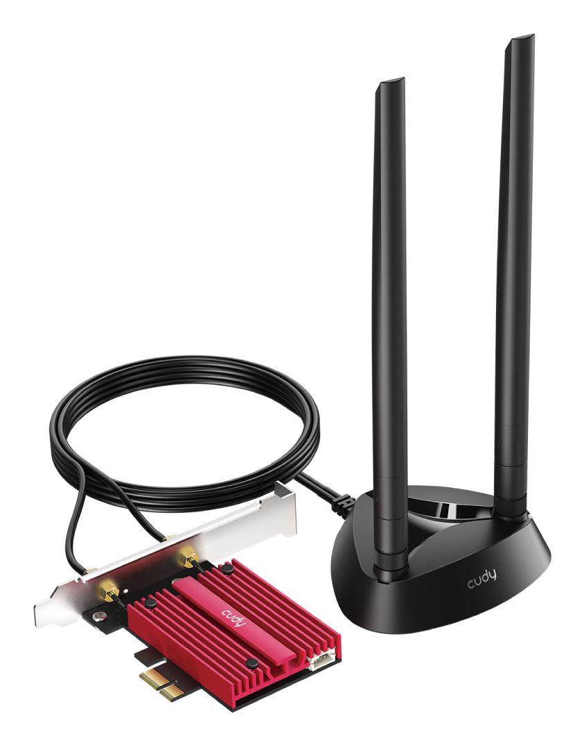 Placa de Rede PCIe CUDY WE9300S (Wi-Fi 7 - 5765 Mbit/s - PCI Express - Preto/Vermelho)