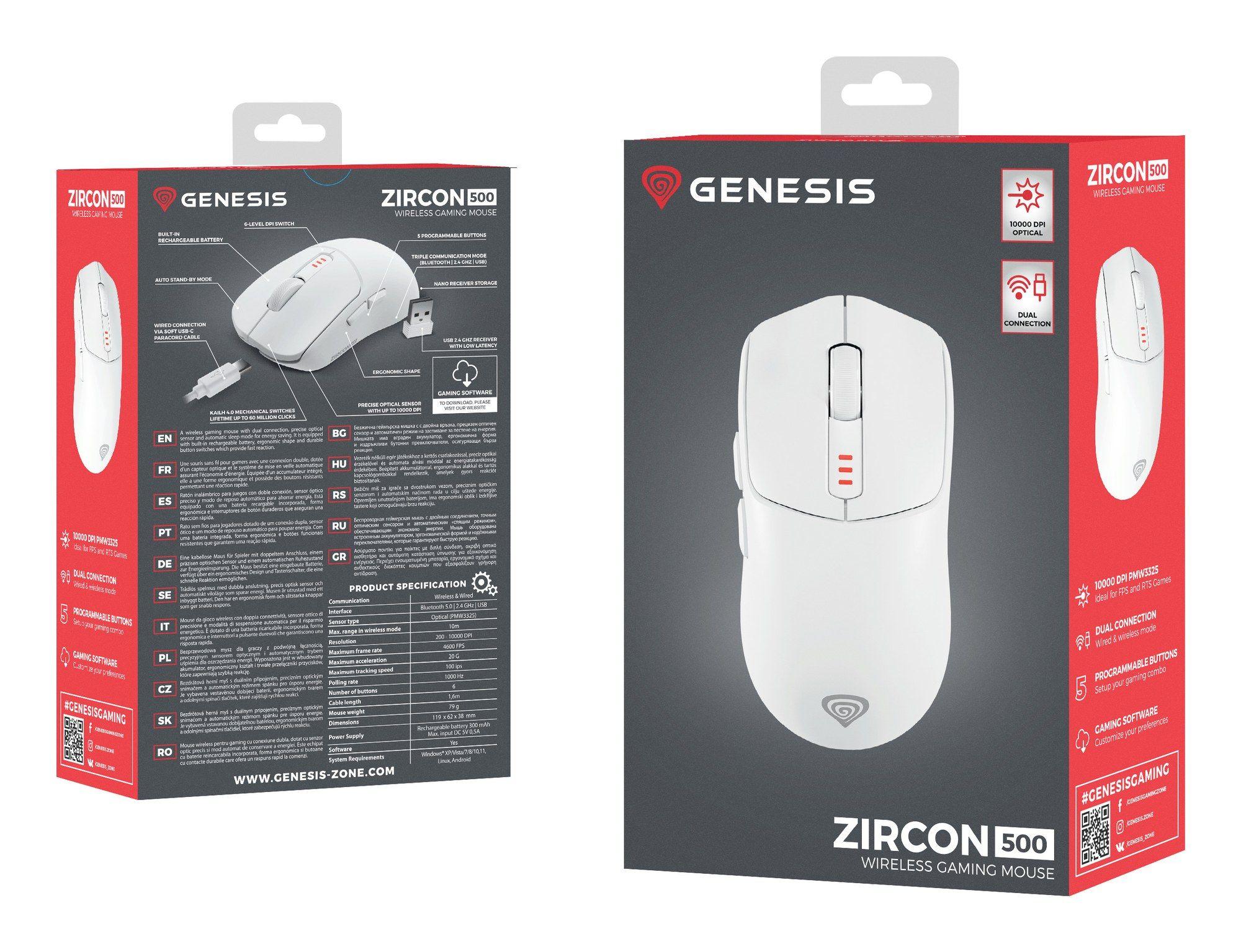 Rato GENESIS Zircon 500 (Mão direita - 10000 DPI - Ótico - Branco), miniatura 15