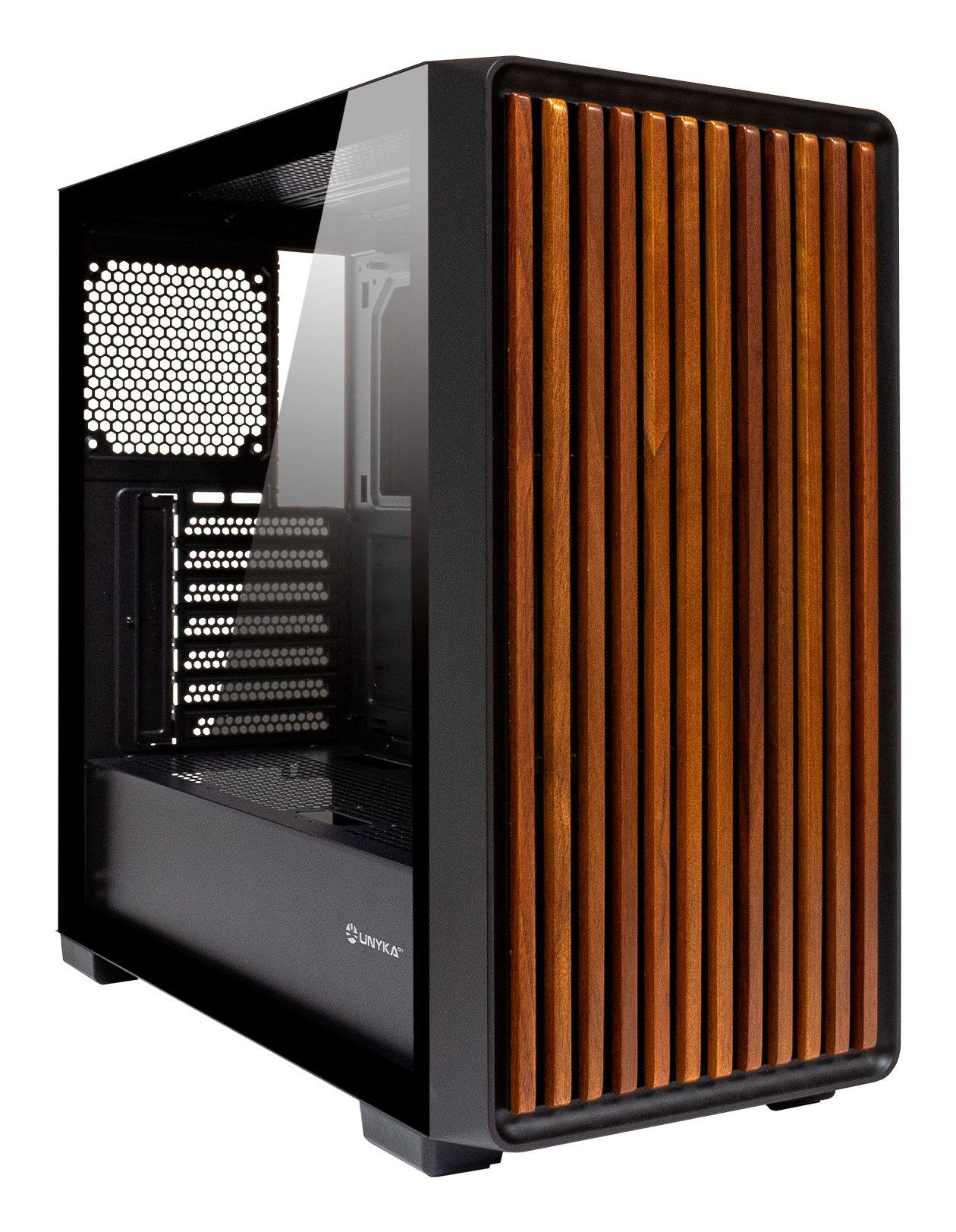 Caixa PC UNYKA Revelat Madeira Black (ATX, E-ATX, Micro ATX, ITX - Midi Tower - 17 cm - Preto/Madeira)