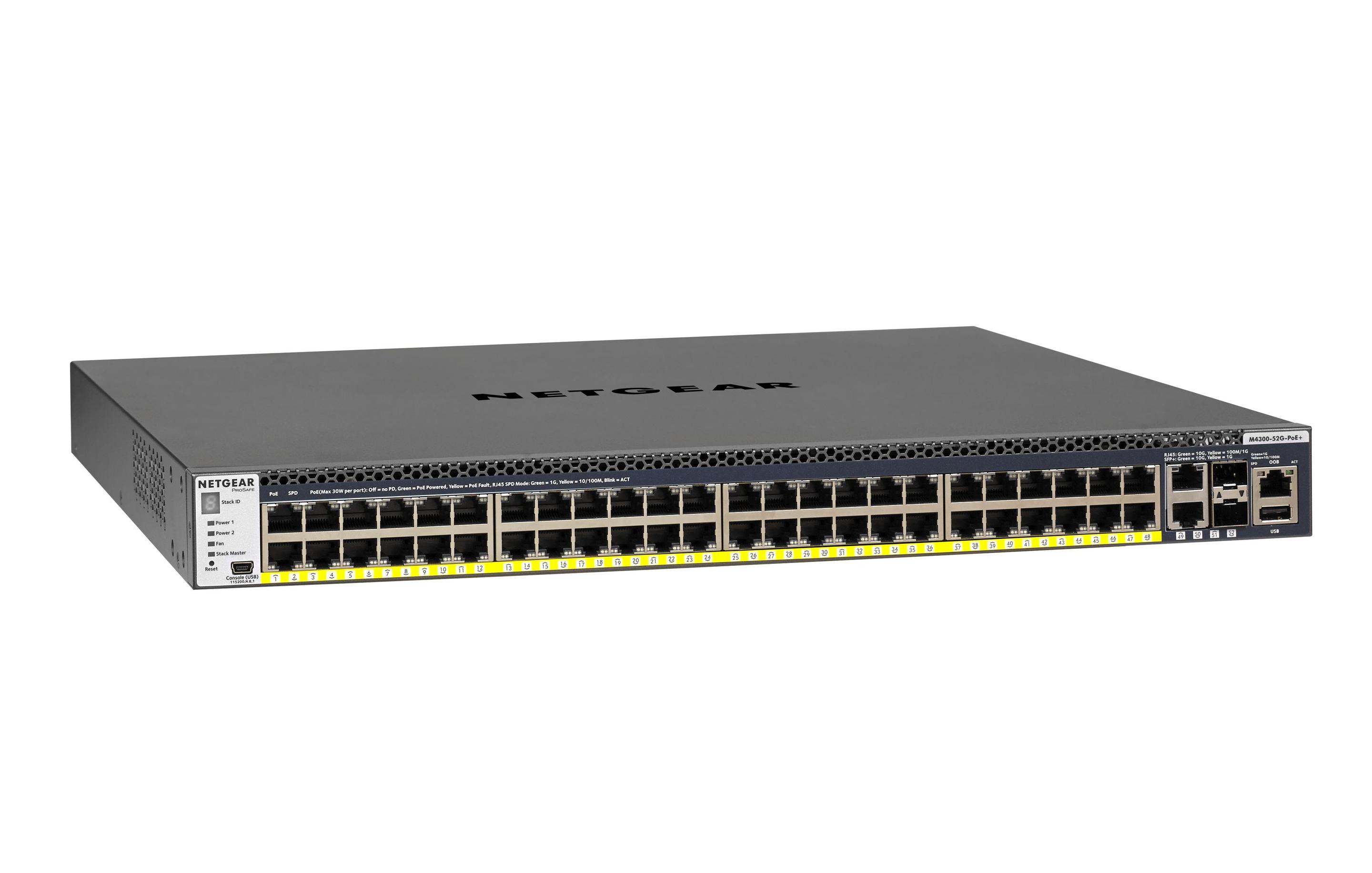 Switch NETGEAR M4300-52G-PoE+ GSM4352PA (Gigabit Ethernet - 16 MB - 128 Gbit/s - Preto), miniatura 2