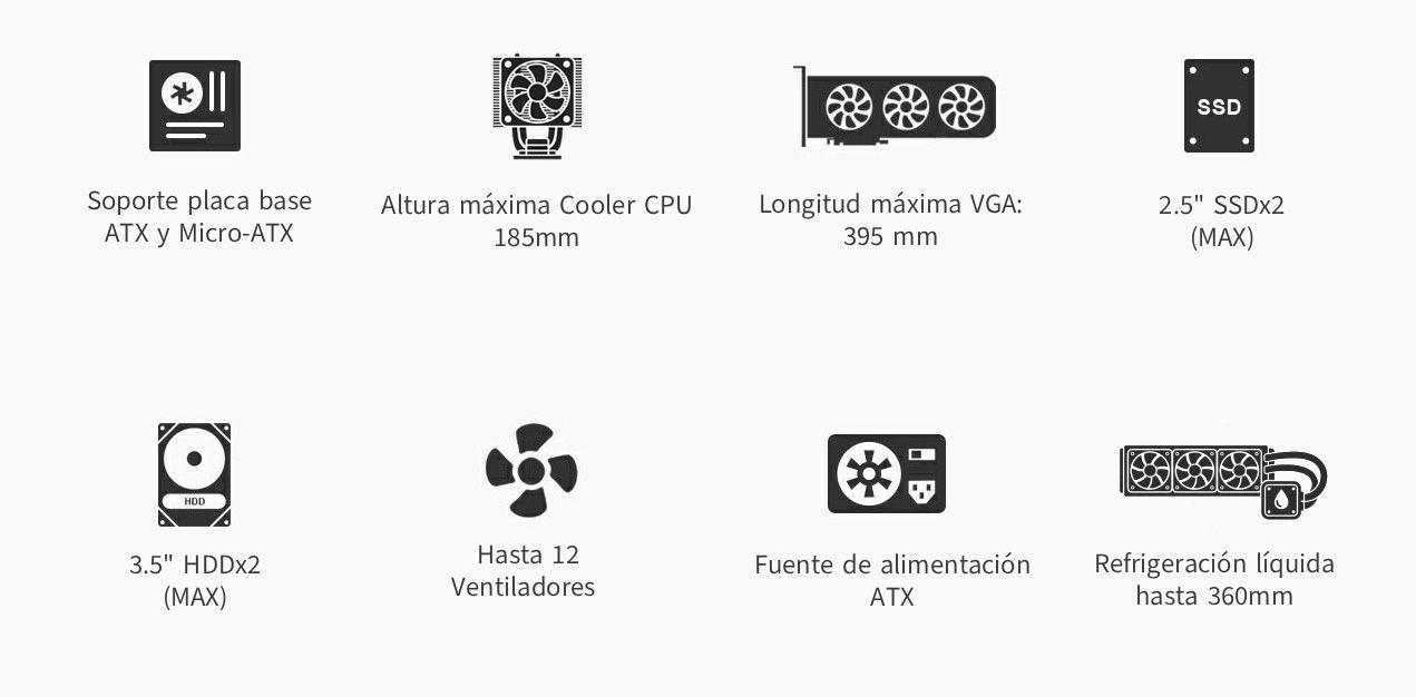 Caixa de PC COOLBOX GE2000 DualView (ATX, Micro ATX, Mini-ITX - Torre - SGCC, vidro temperado - Preto) — miniatura 8